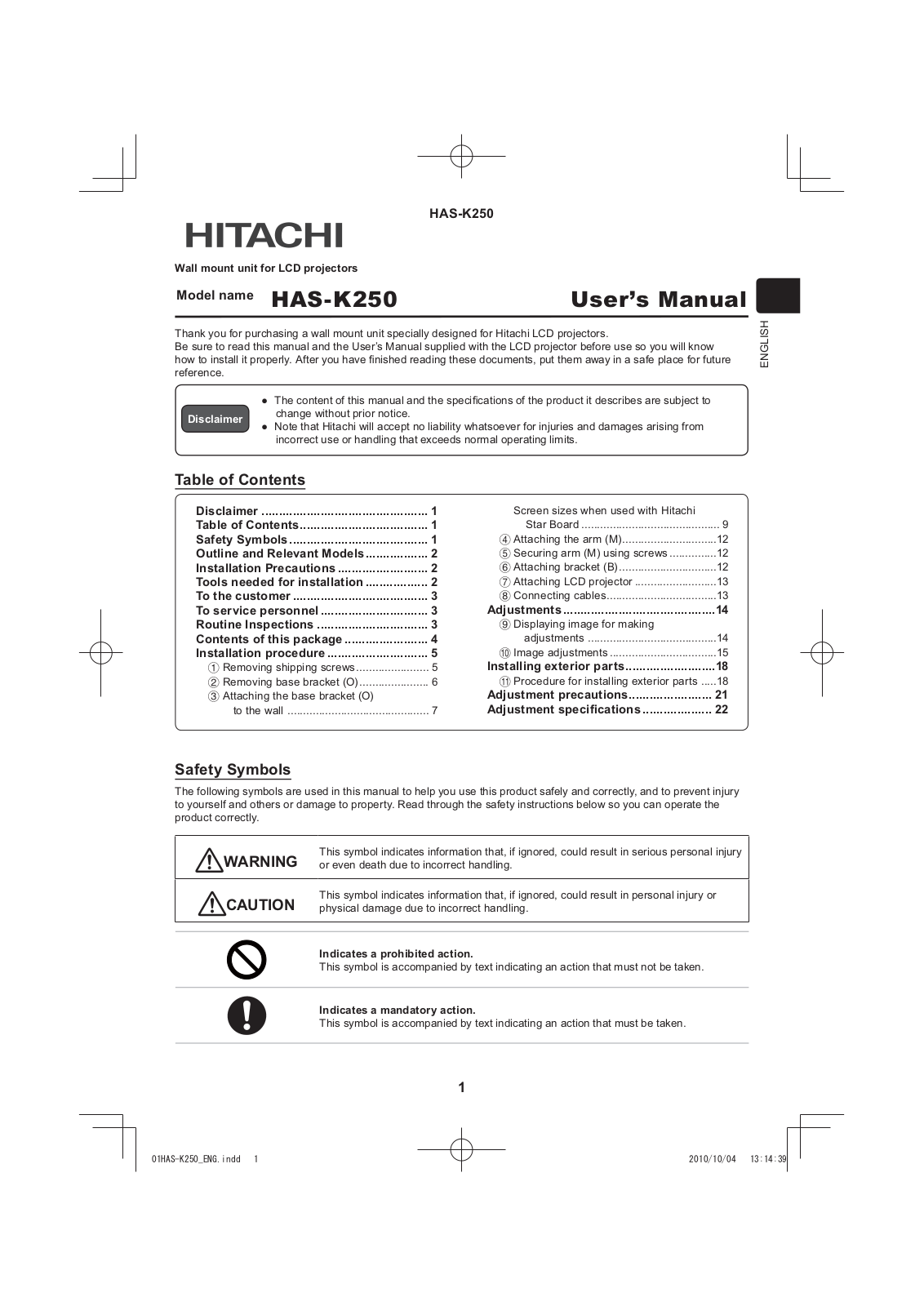 Hitachi HAS-K250 User Manual