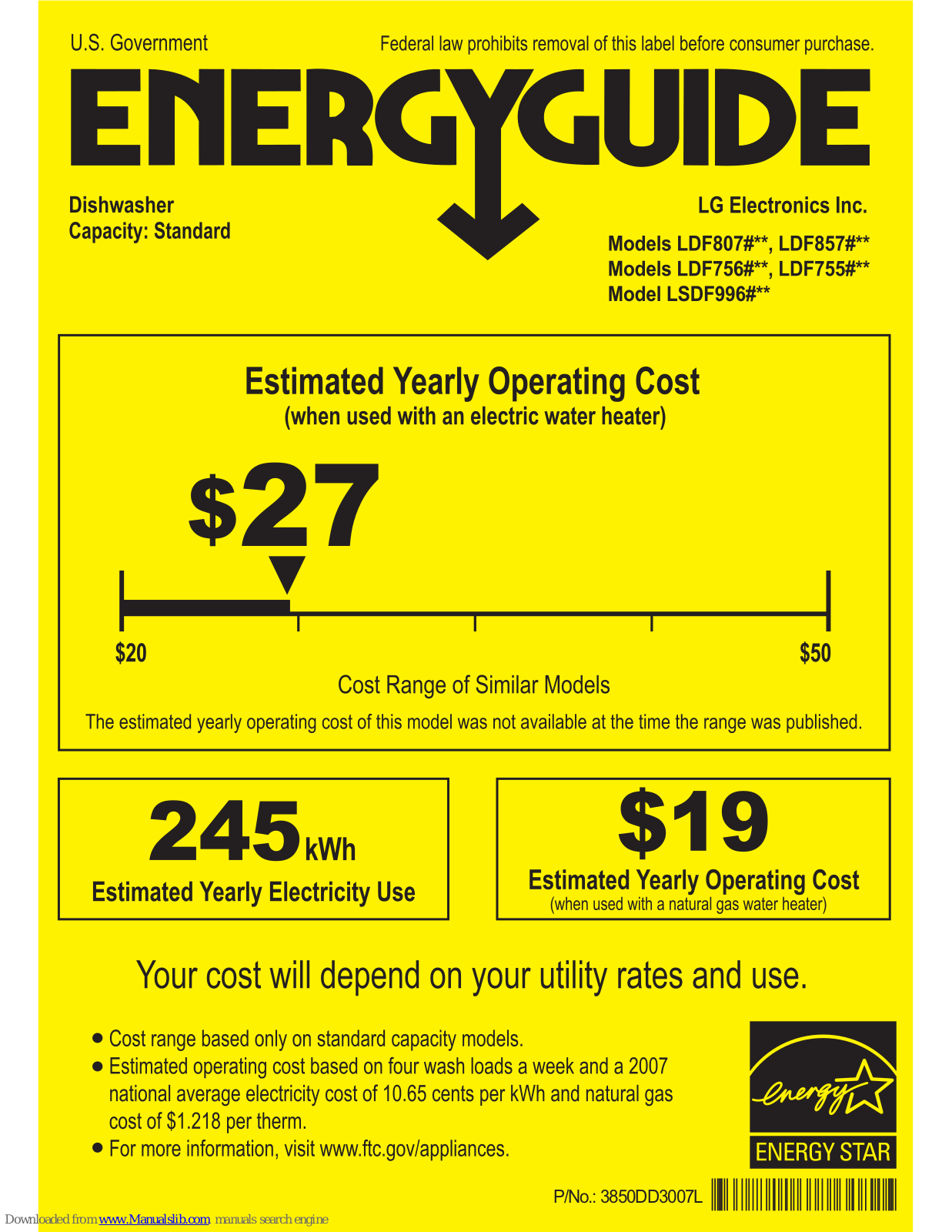 LG LSDF9962ST, LSDF996 Series, LDF807 Series, LDF857 Series, LDF756 Series Energy Manual