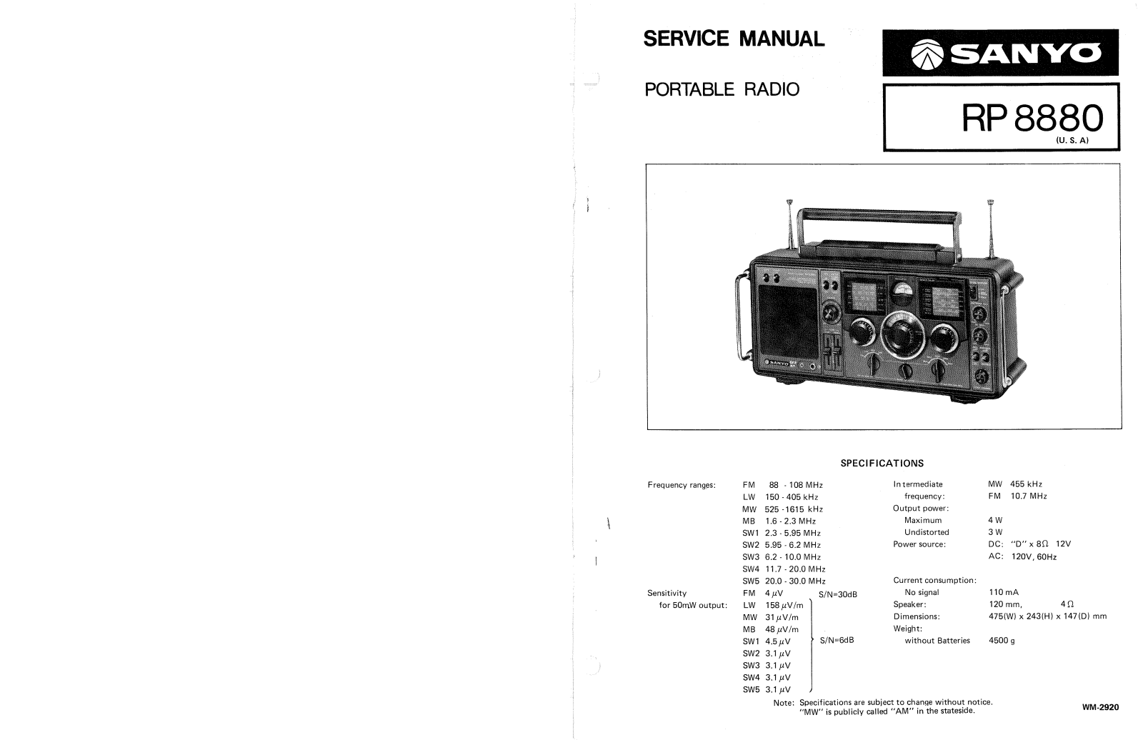 Sanyo RP-8880 Service manual