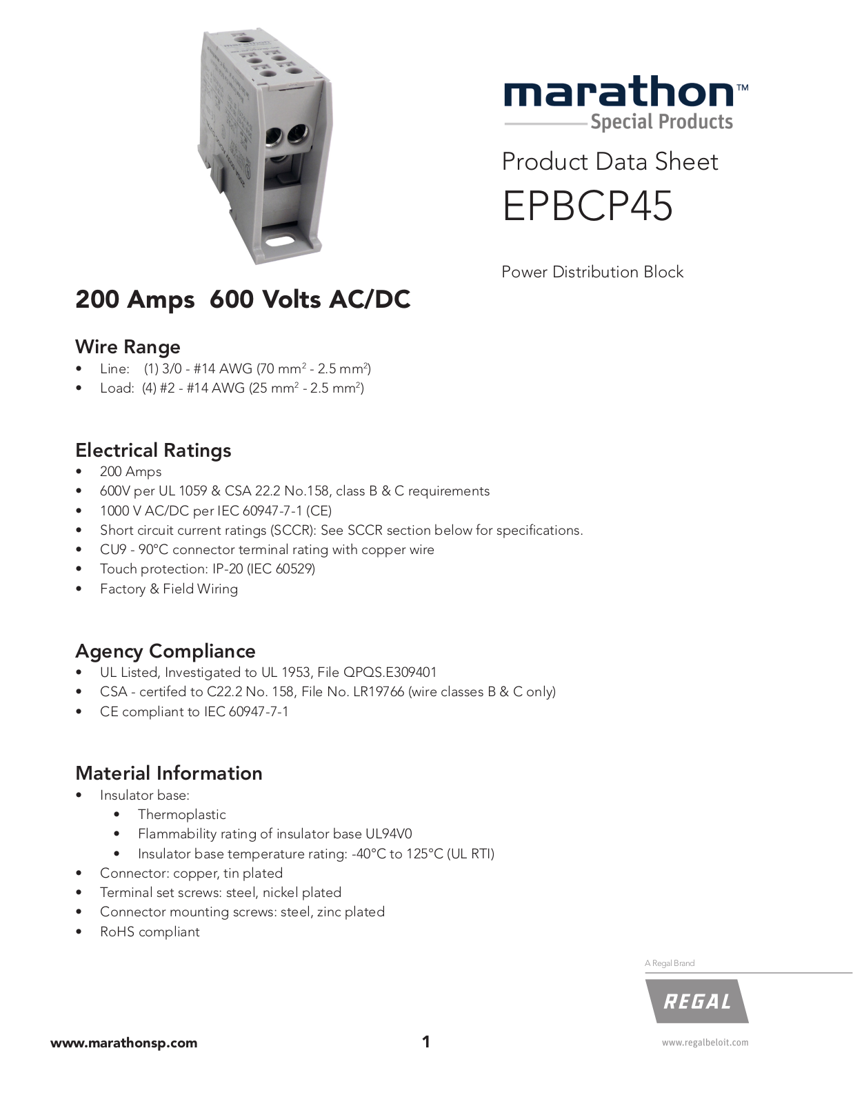 Marathon Special Products EPBCP45 Data Sheet