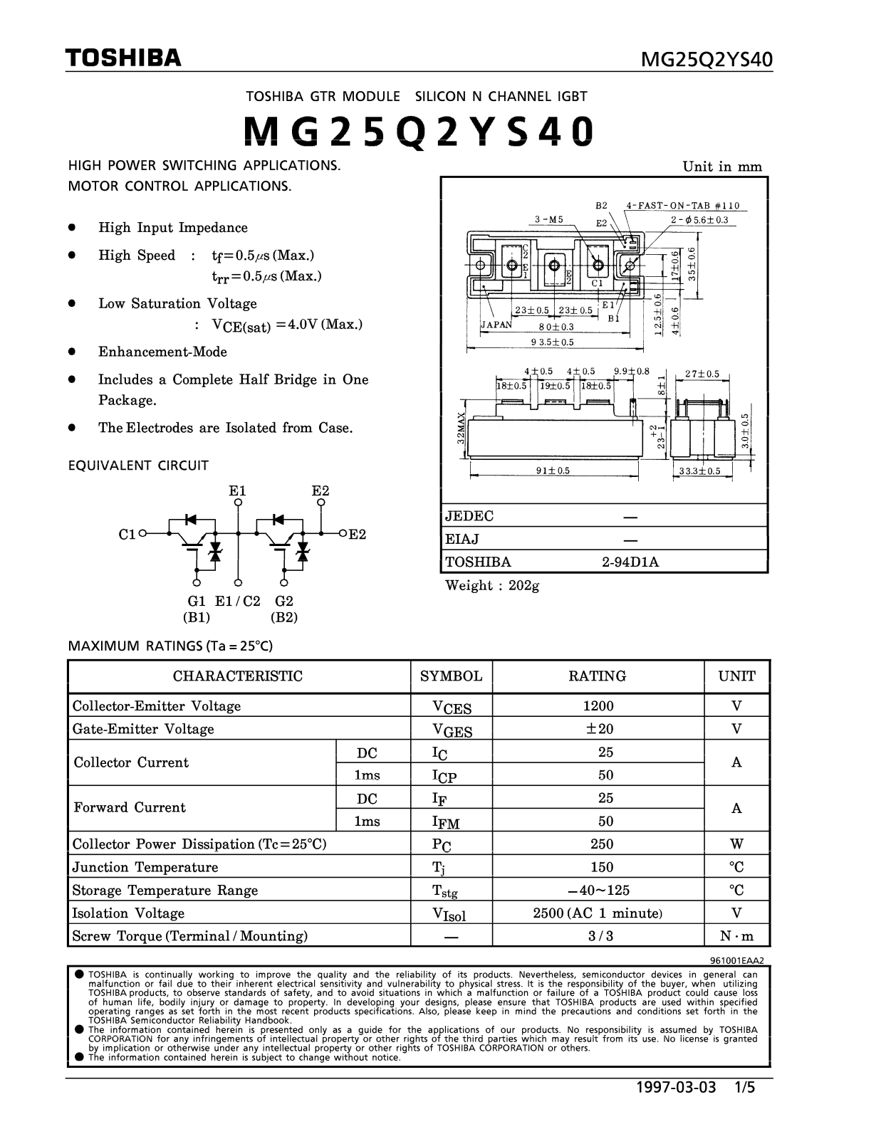 Toshiba MG25Q2YS40 Datasheet