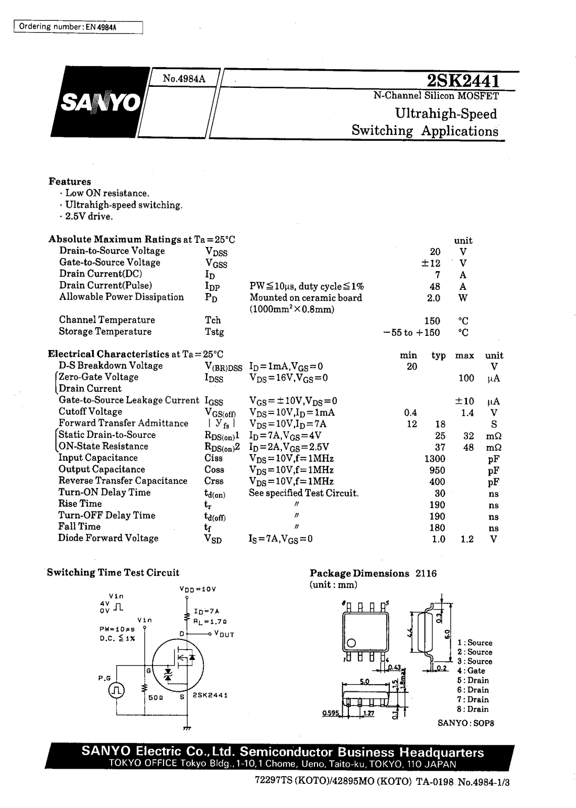 SANYO 2SK2441 Datasheet