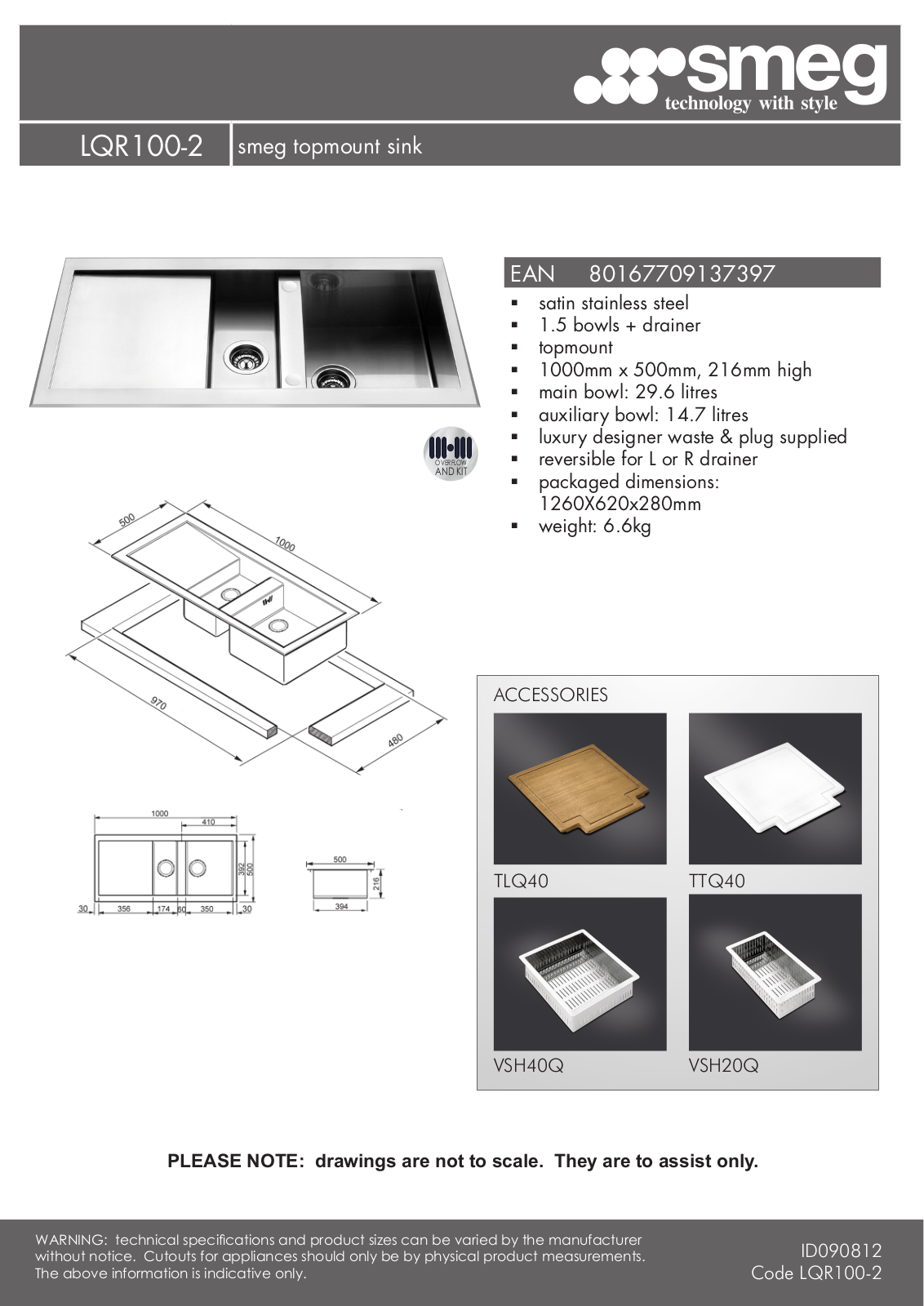 Smeg LQR100-2 Specifications Sheet