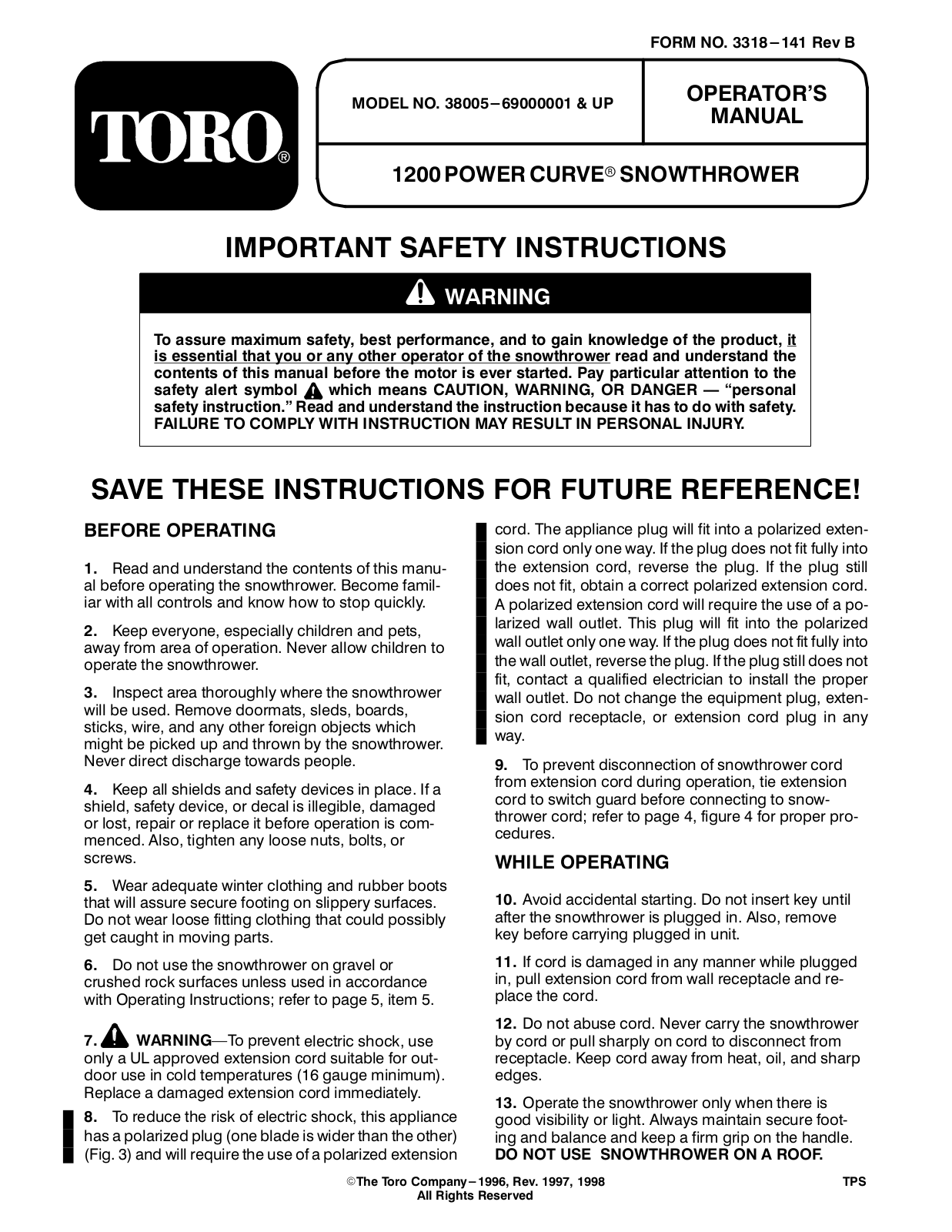 Toro 38005 Operator's Manual