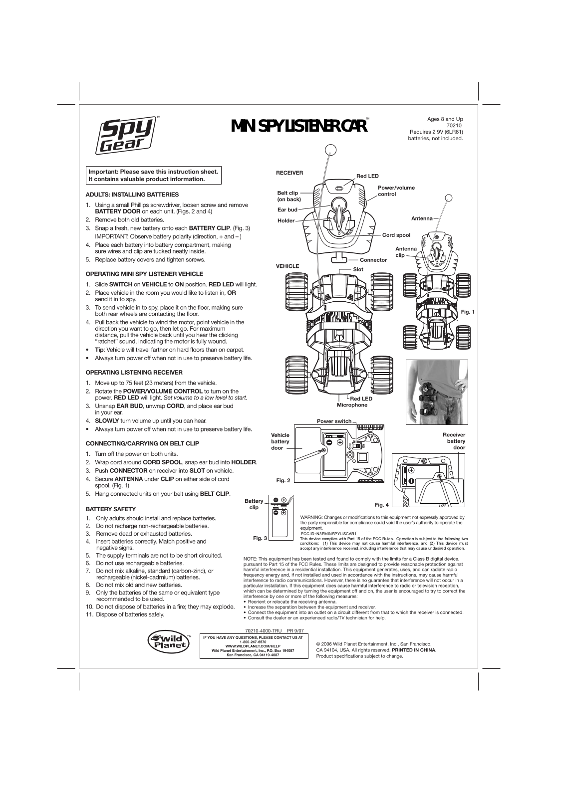 Wild Planet Entertainment MINSPYLISCAR1 Users Manual