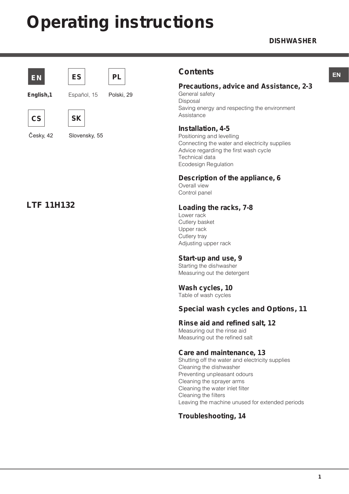 Hotpoint Ariston LTF 11H132 O EU User Manual