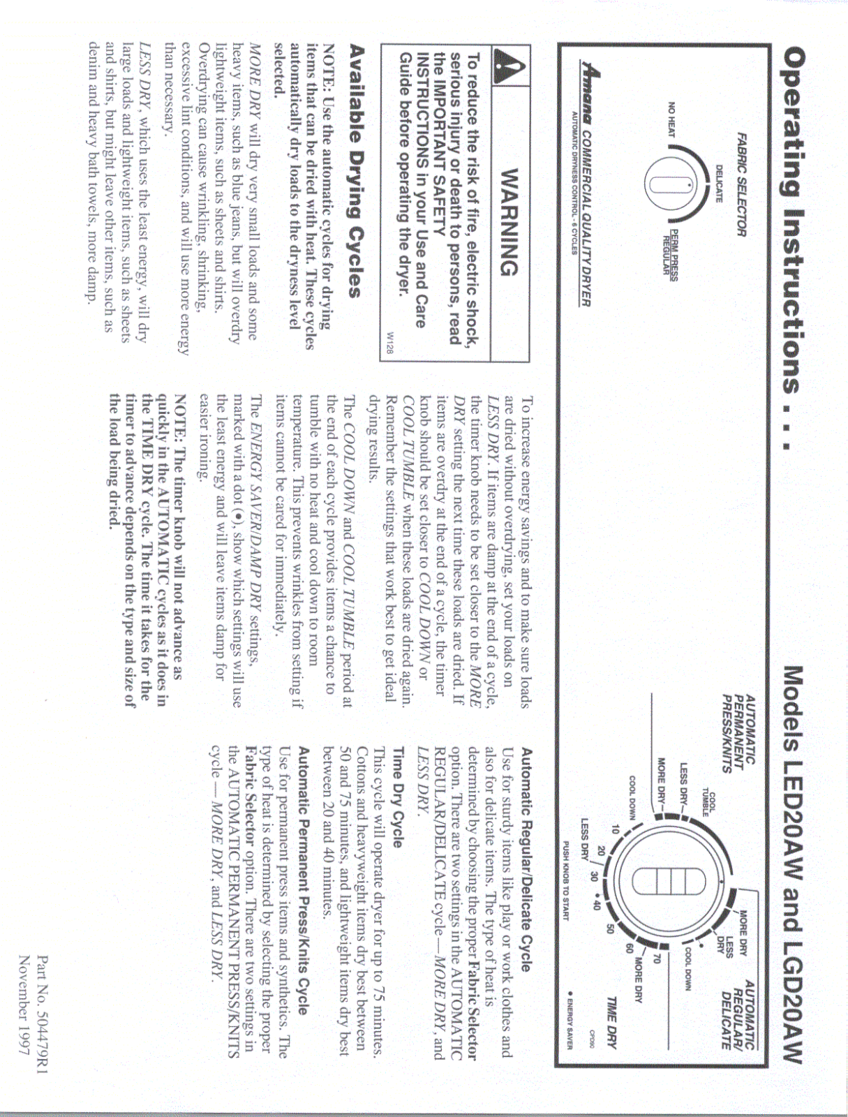 Amana LGD20AW User Manual