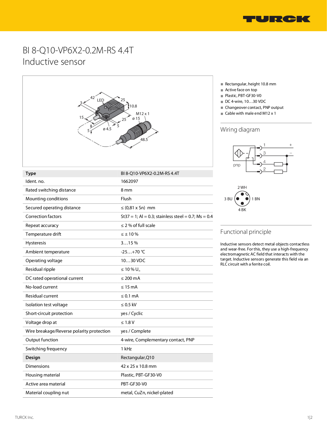 Turck BI8-Q10-VP6X2-0.2-RS4.4T Data Sheet