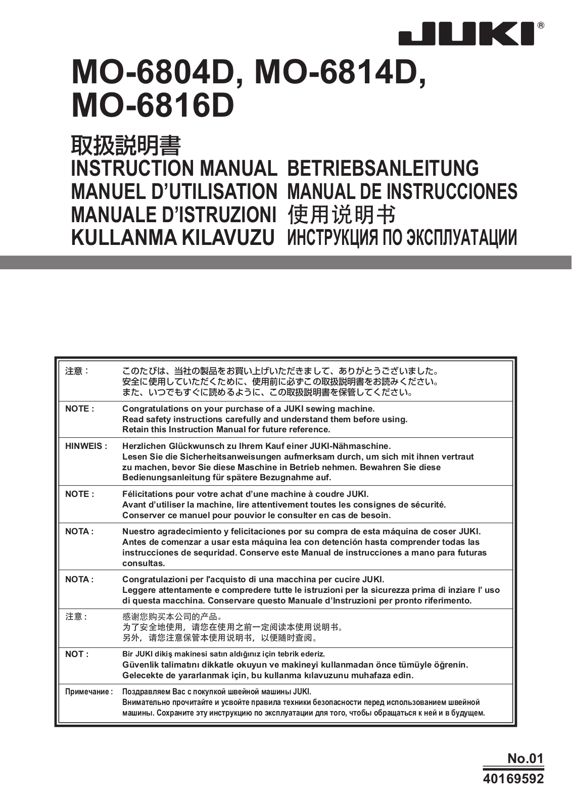 Juki MO-6804D, MO-6814D, MO-6816D Instruction Manual