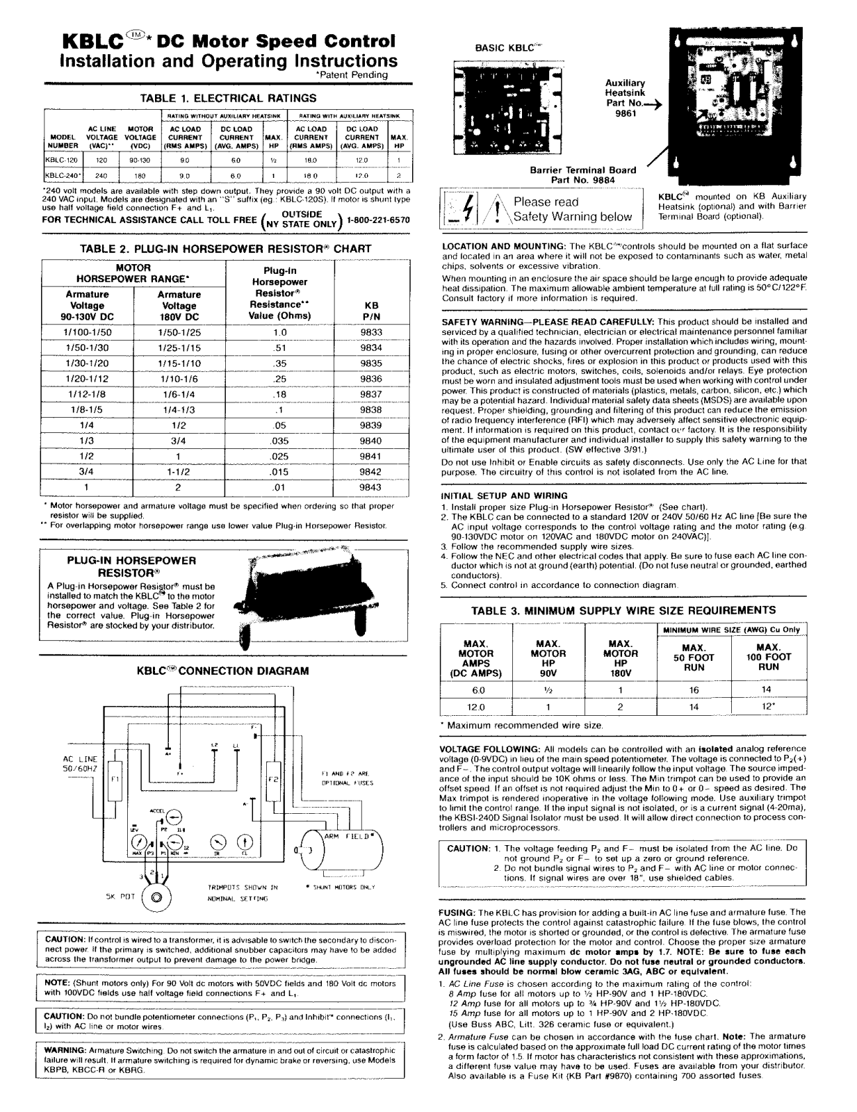 Kb electronics KBLC-240, KBLC-120 User Manual