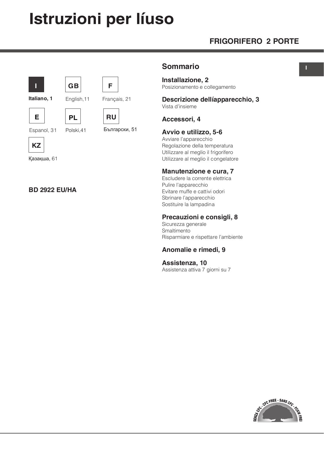 Hotpoint-ariston BD 2922 User Manual