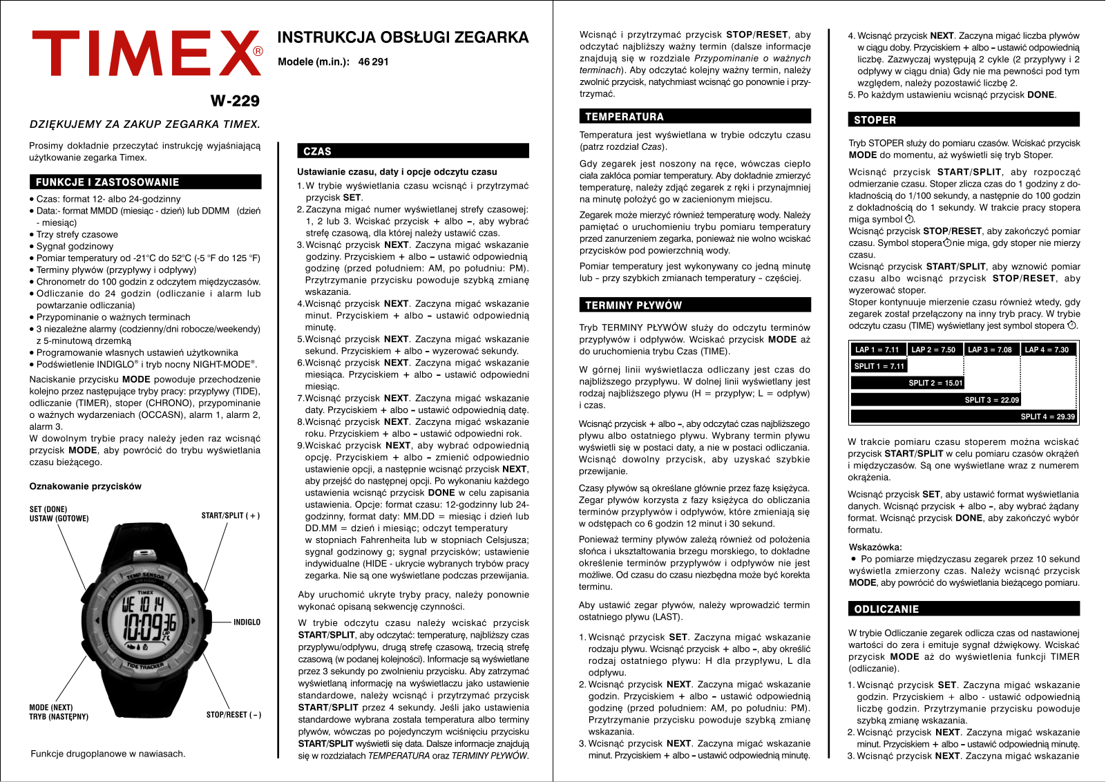 Timex W-229 User Manual