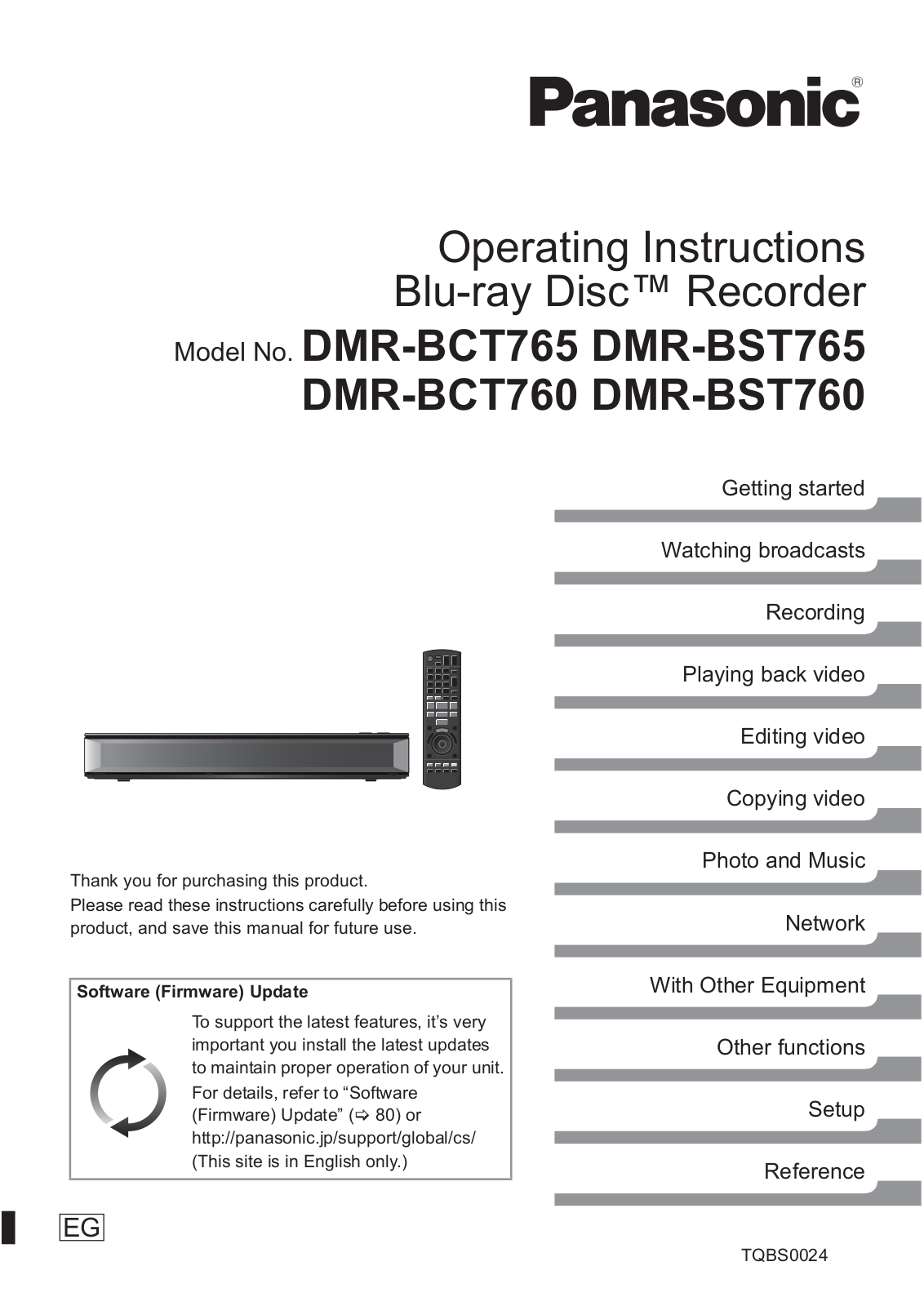 Panasonic DMR-BCT765, DMR-BST765, DMR-BCT760, DMR-BST760 User guide