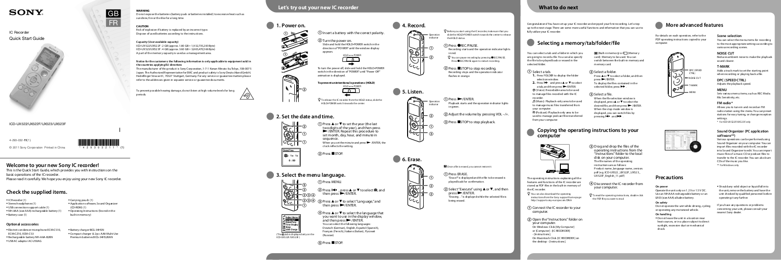 SONY ICD UX522 Guide rapide