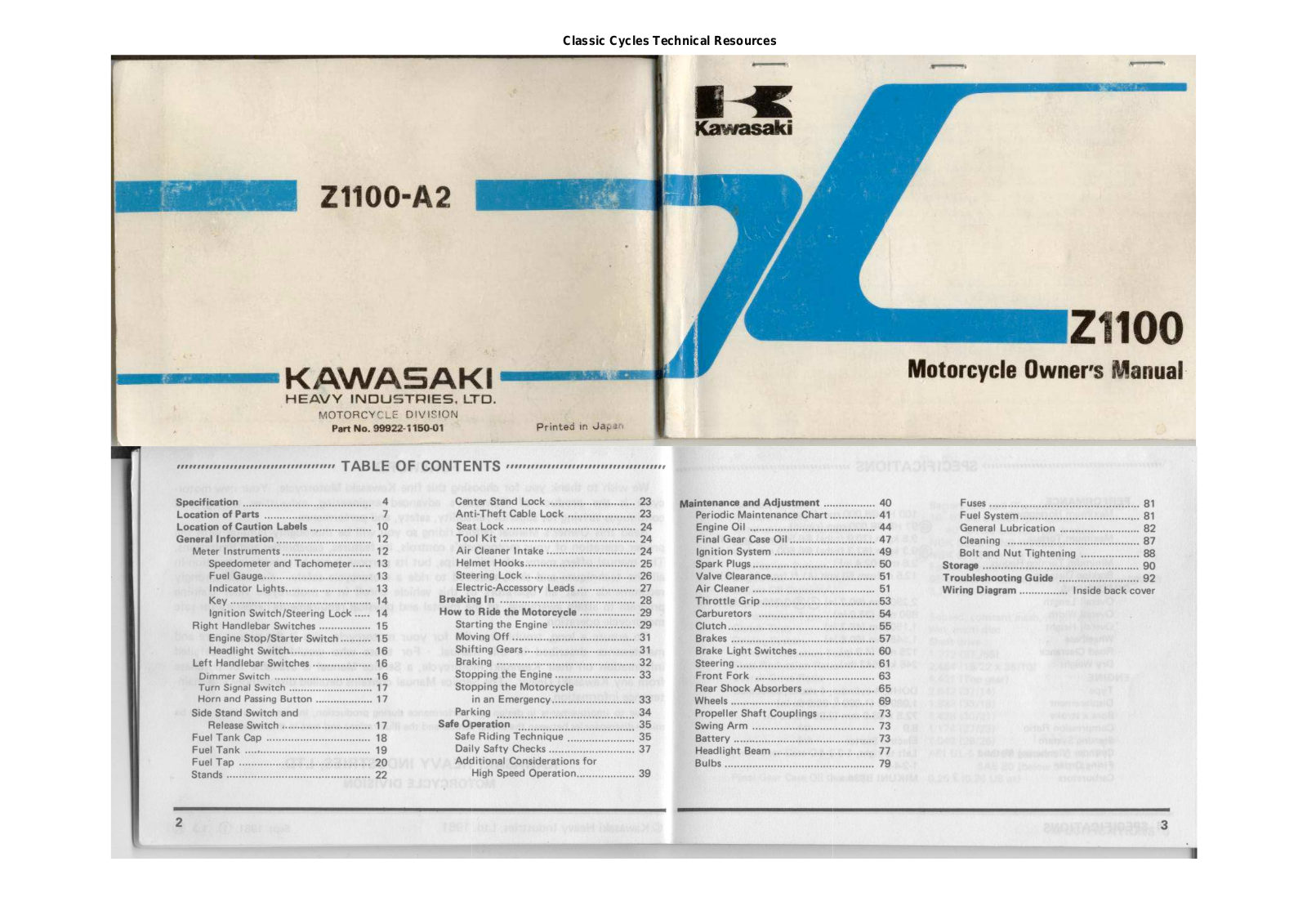 Kawasaki Z1100, Z1100-A2, eliminator 250, EL 250 Owner's Manual