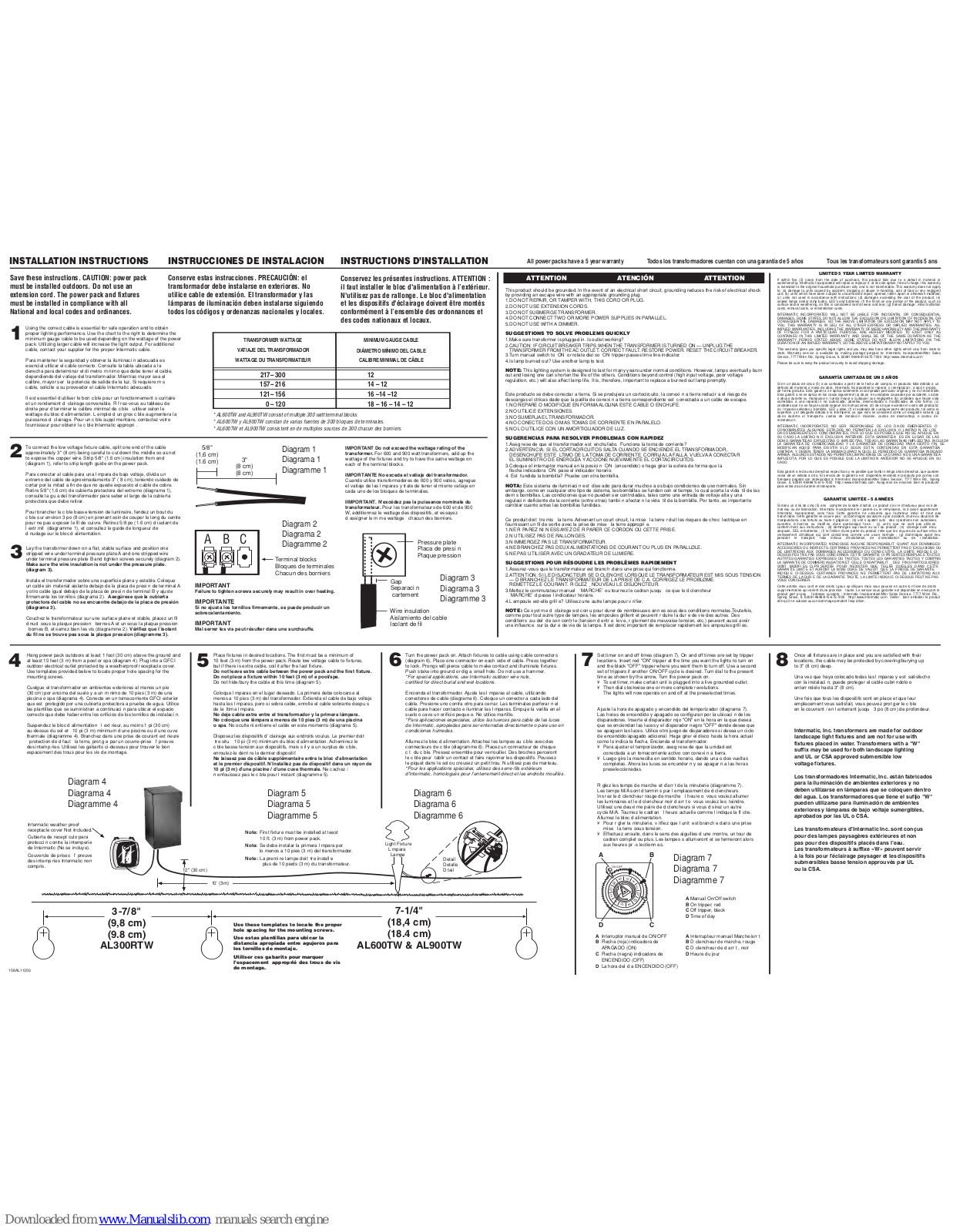 Intermatic AL300, AL600, AL900 Installation Instructions Manual