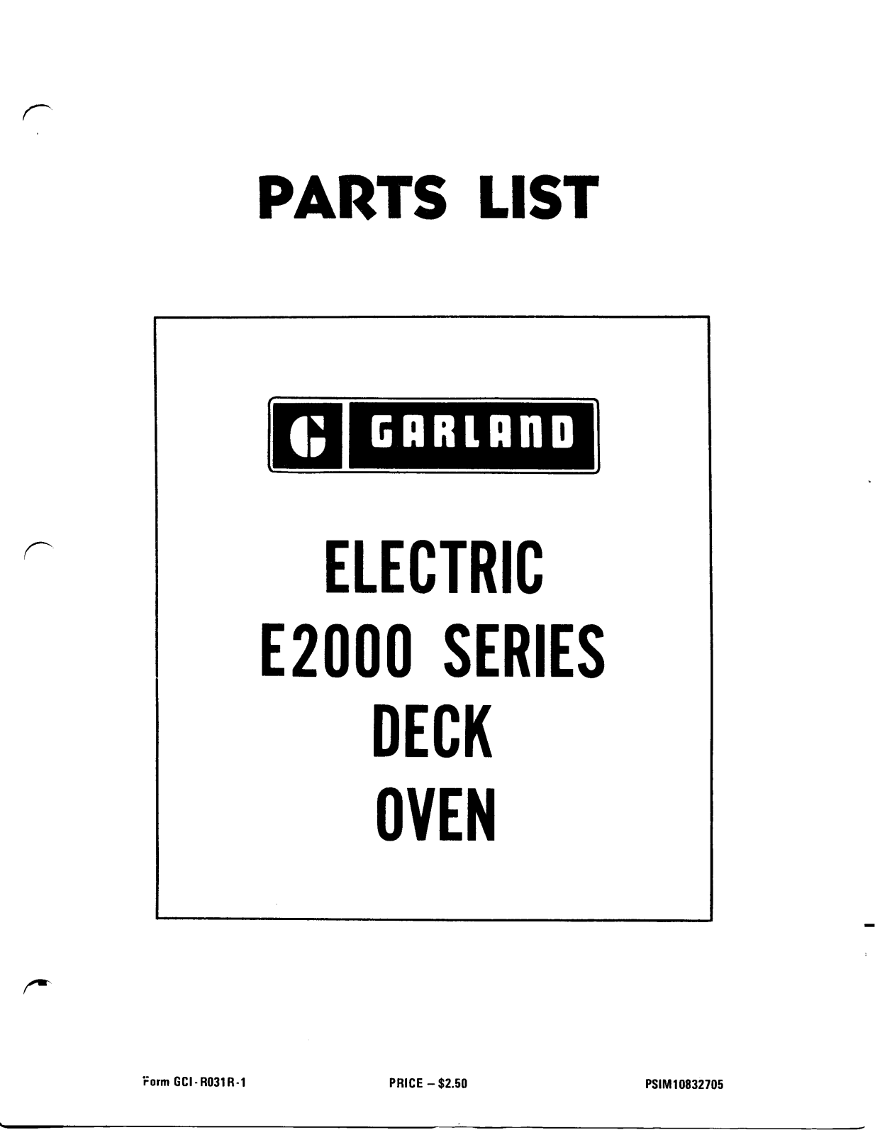 Garland E2001 Parts List