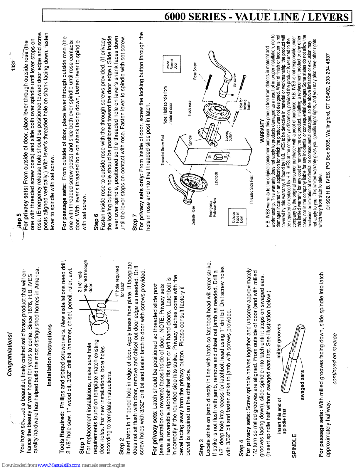 Ives Value Lines Lever 6000, 6000 Series Installation Instructions Manual