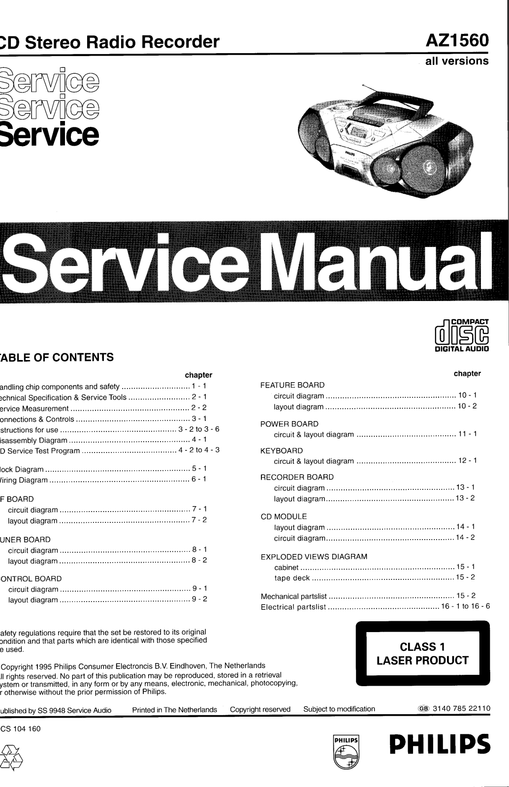Philips AZ1560 Service Manual