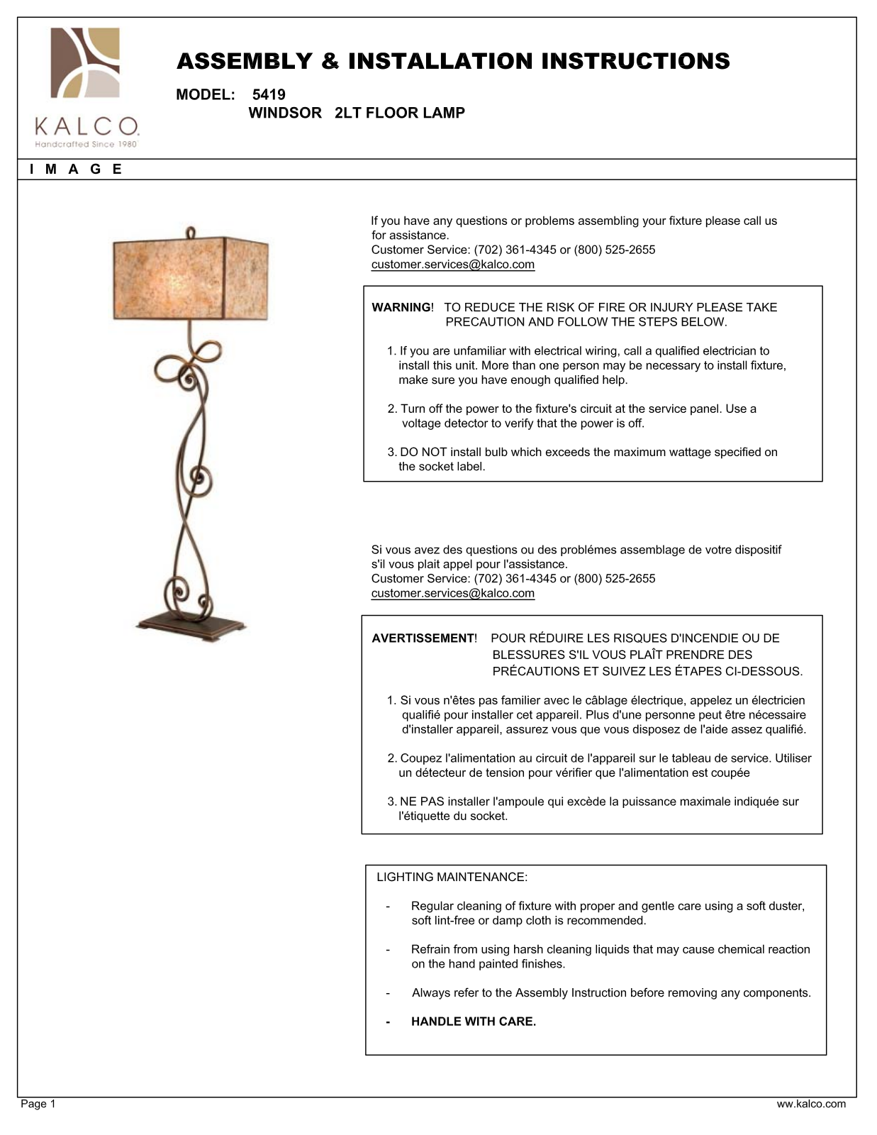 Kalco 5419AC, 5419SV Assembly Guide