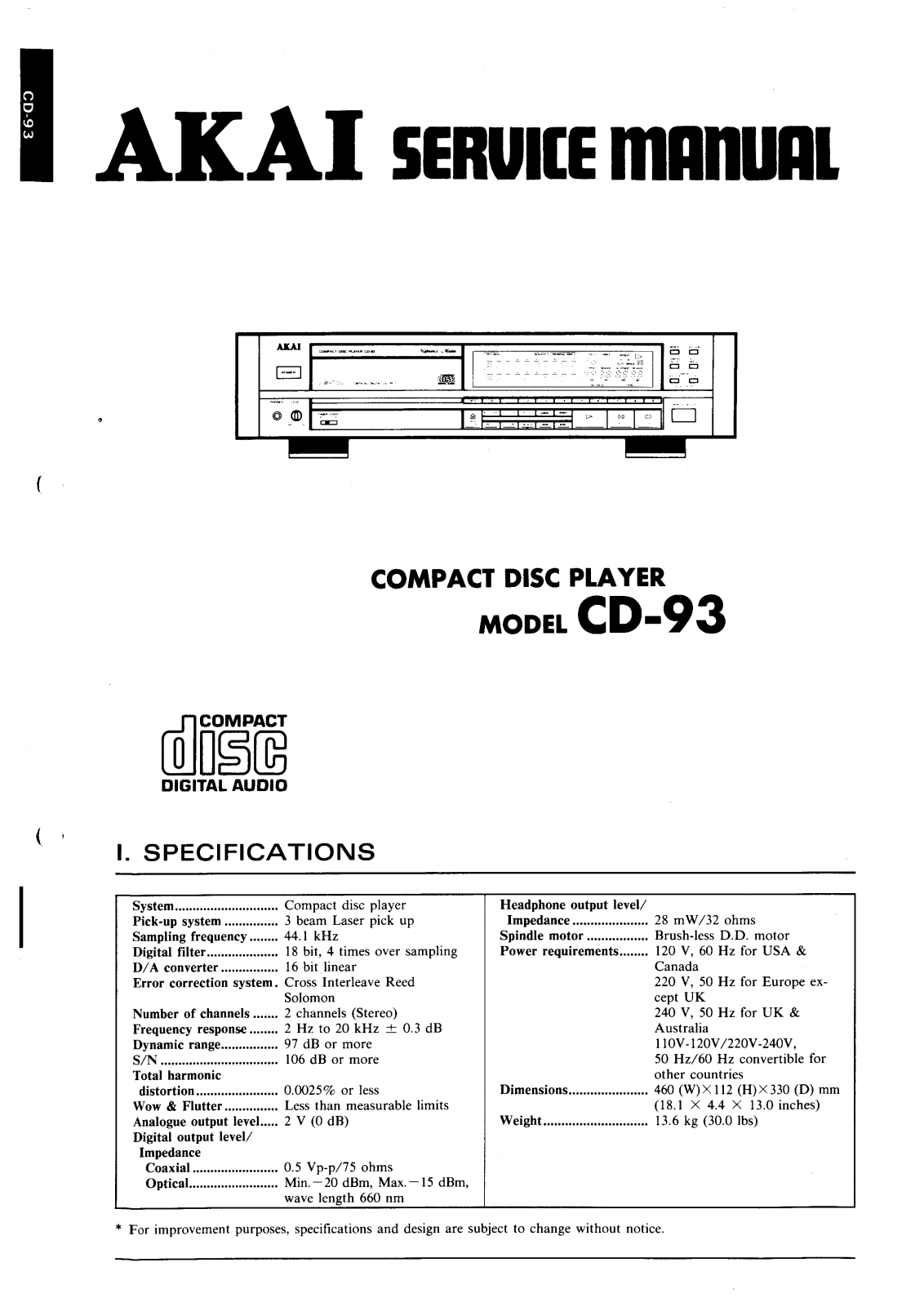 Akai CD-93 Service manual