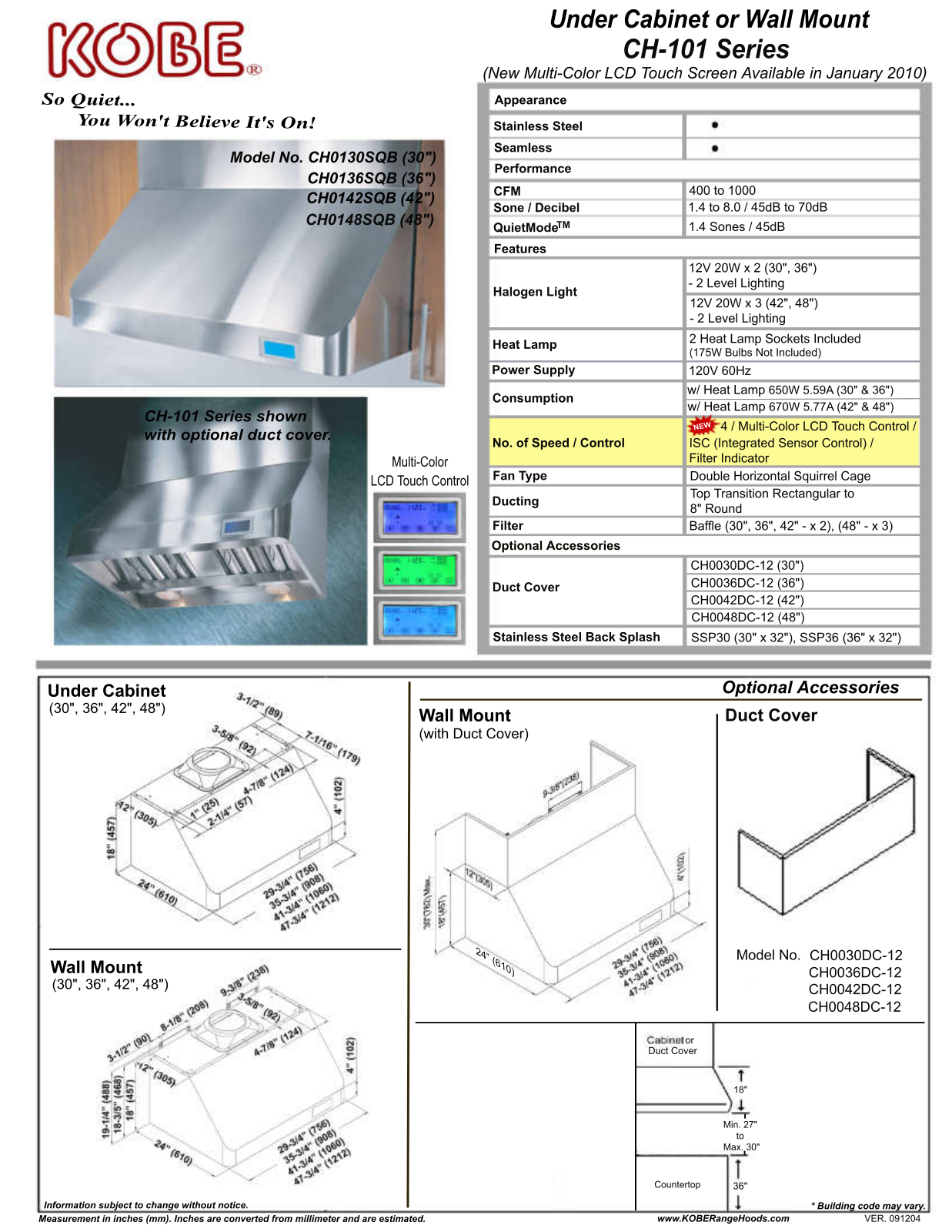 Kobe CH0148SQB Specifications