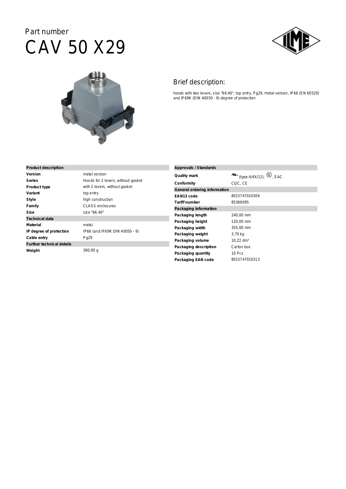 ILME CAV-50X29 Data Sheet