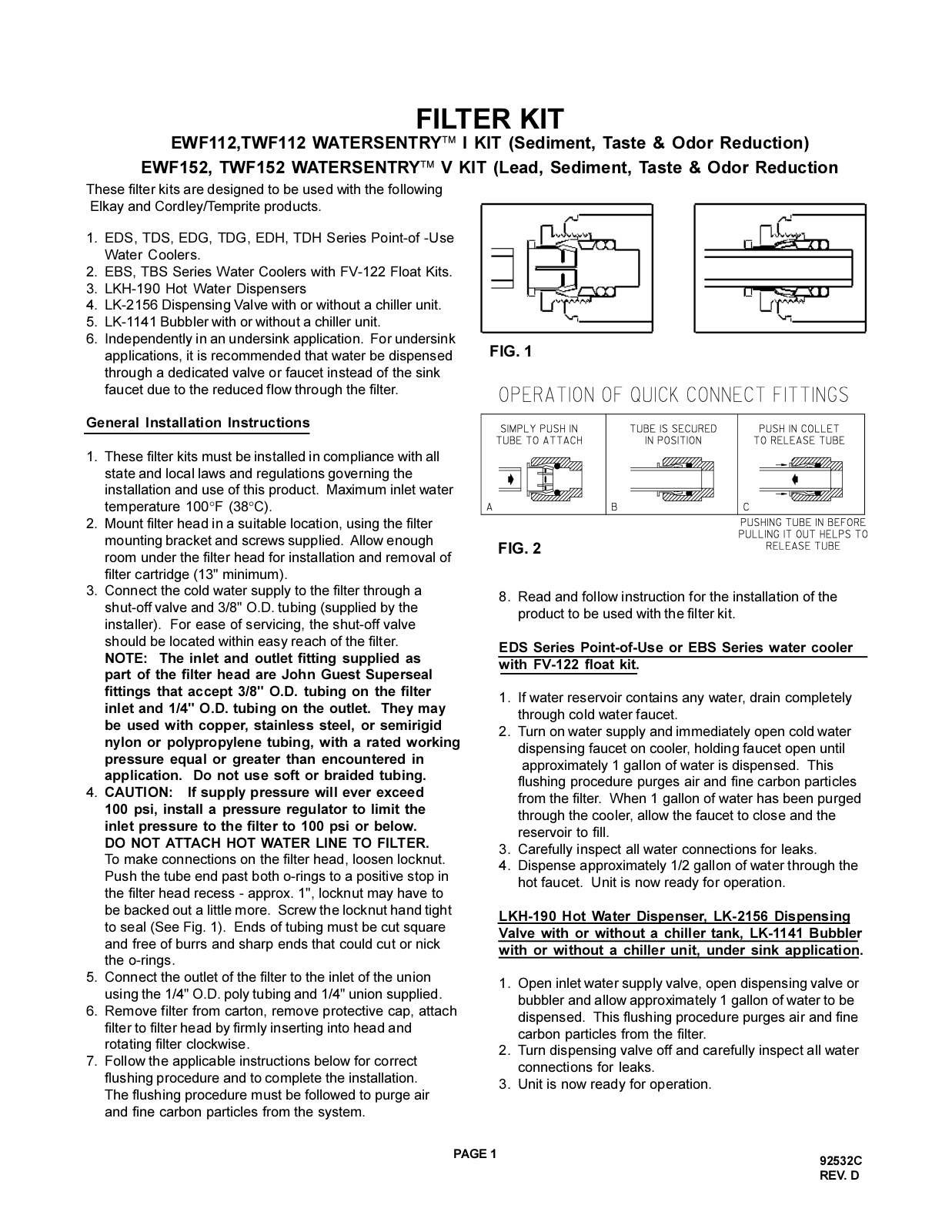 Elkay EWF152 Installation  Manual