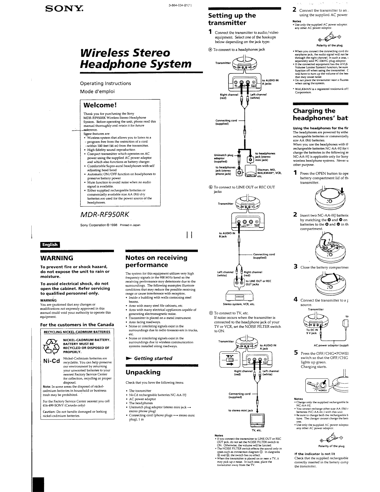 Sony TMRRF950R Users Manual