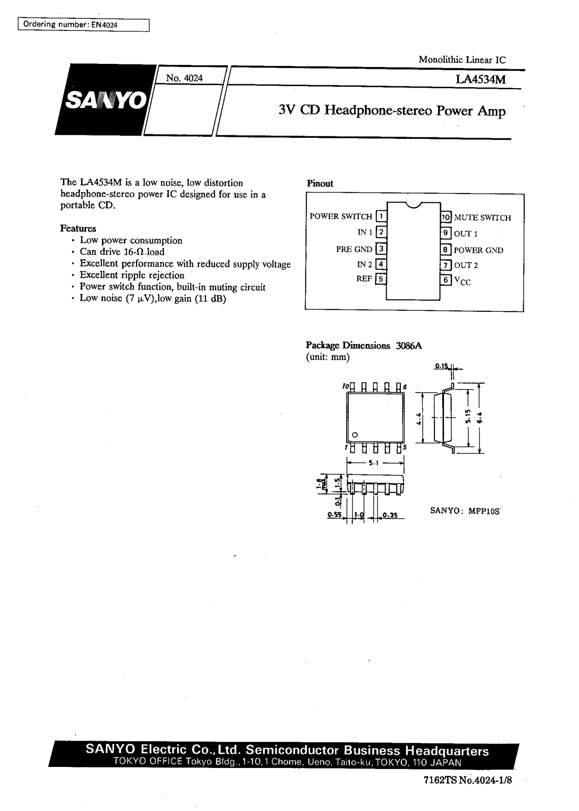 SANYO LA4534M Datasheet