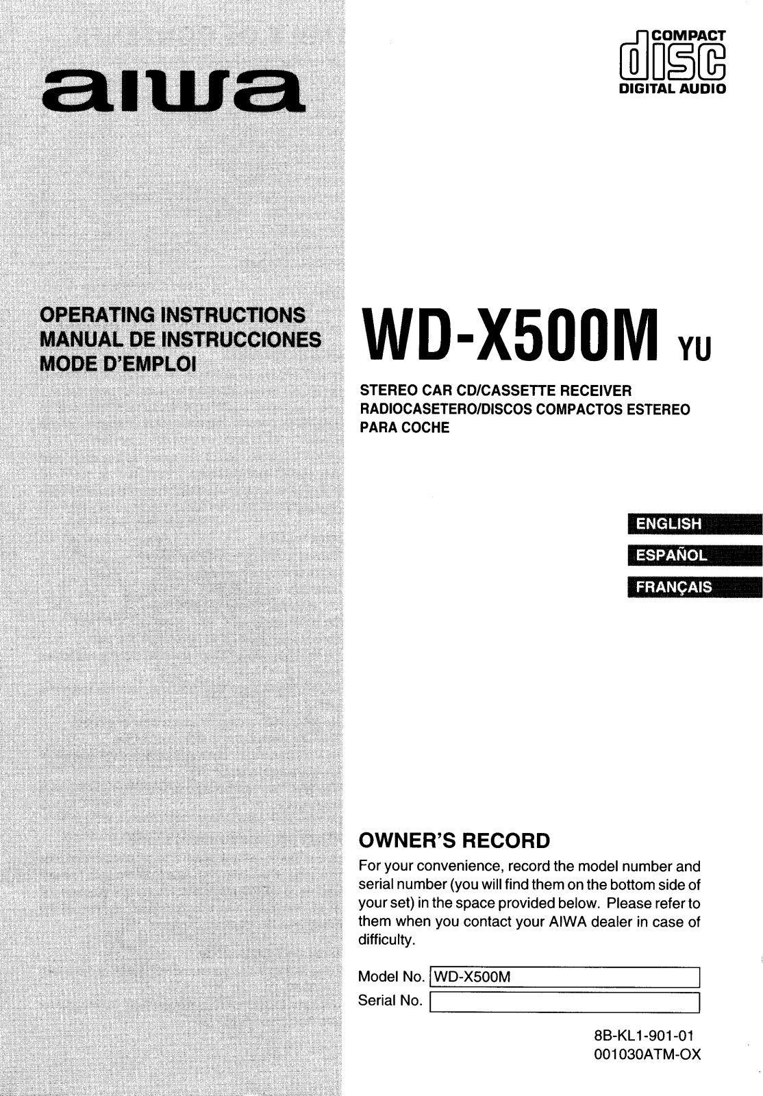 AIWA WD-X500M Operating Instructions