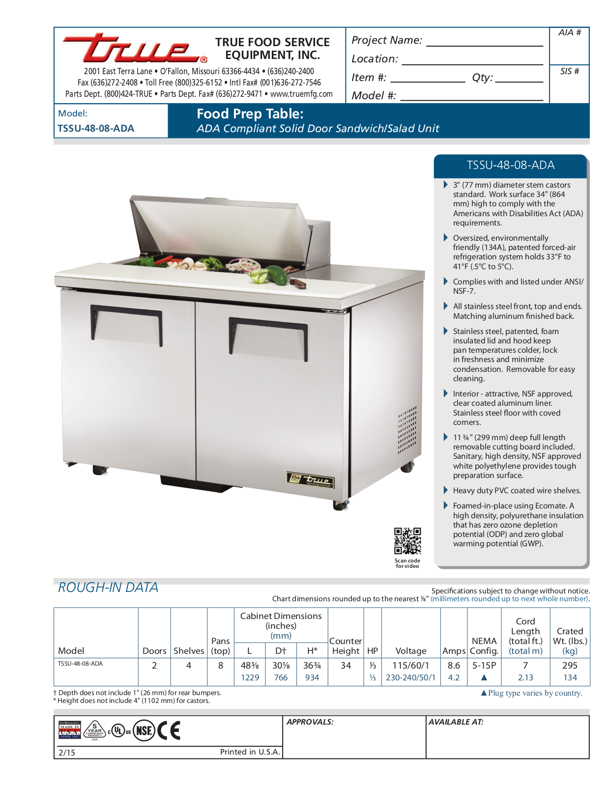 True TSSU-48-08-ADA User Manual