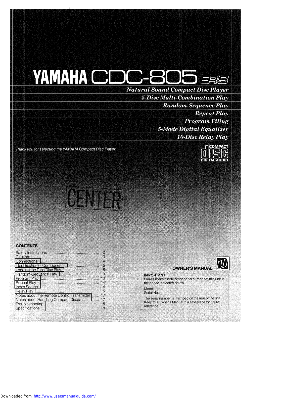 Yamaha Audio CDC-805 User Manual