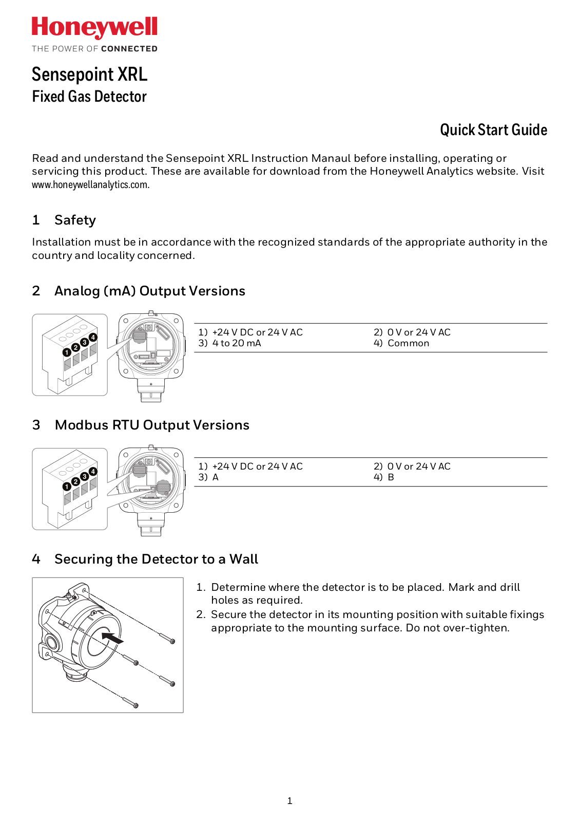 Honeywell Sensepoint XRL Quick Start Guide