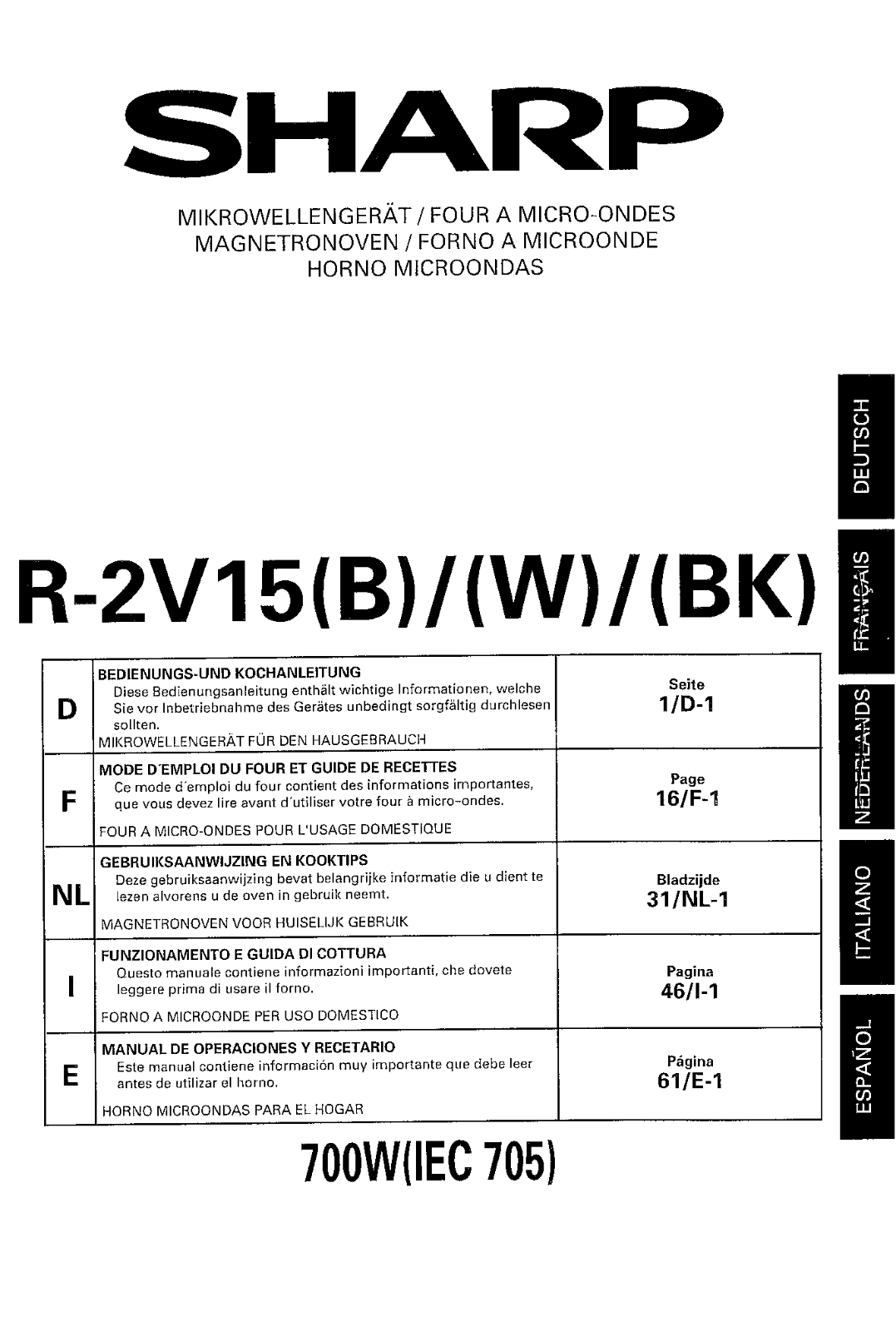 Sharp R-2V15 User Manual