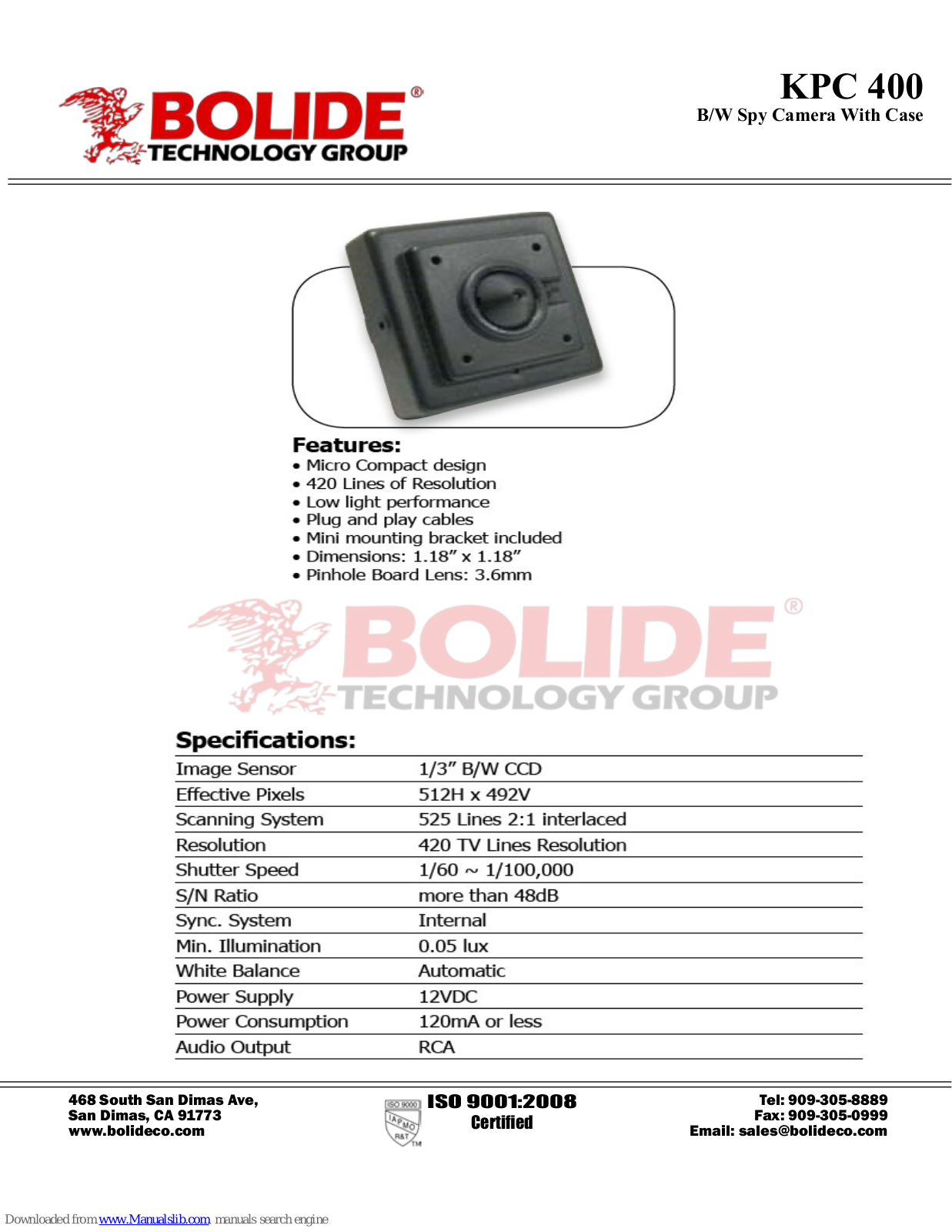 Bolide Technology KPC-400 Specifications - ManualMachine.com