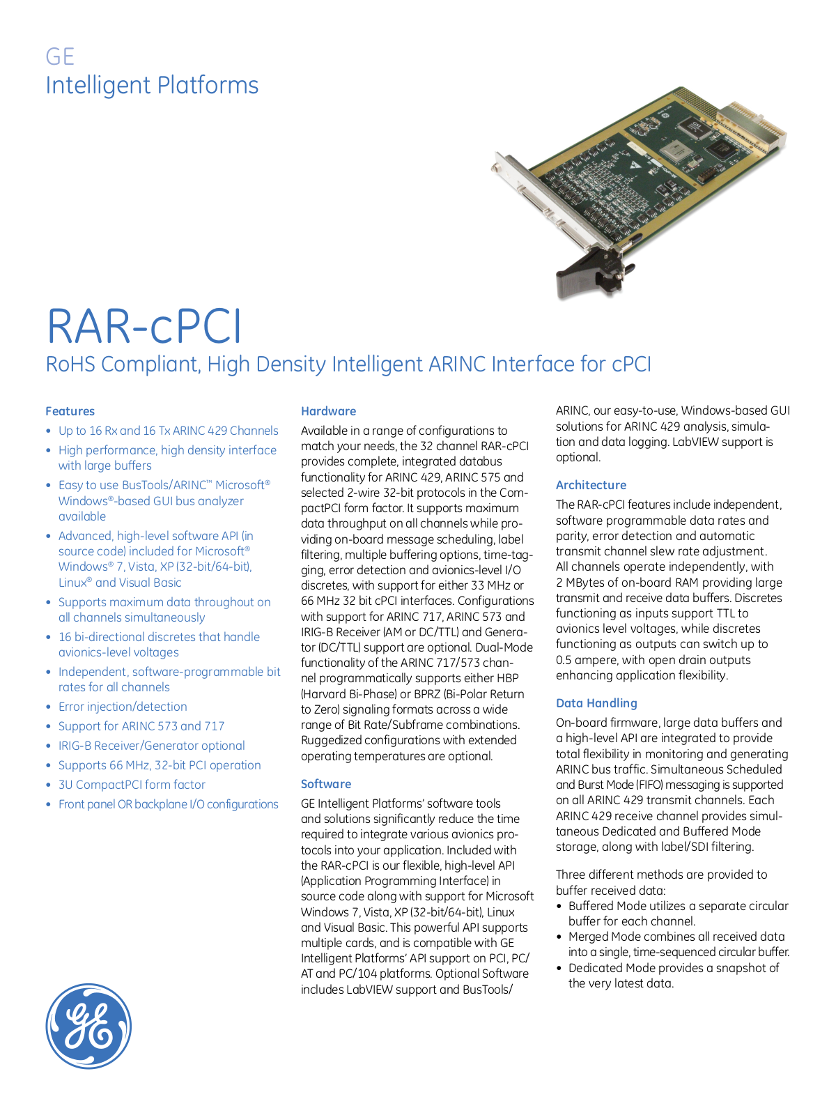 GE RAR-cPCI Interface Data Sheet