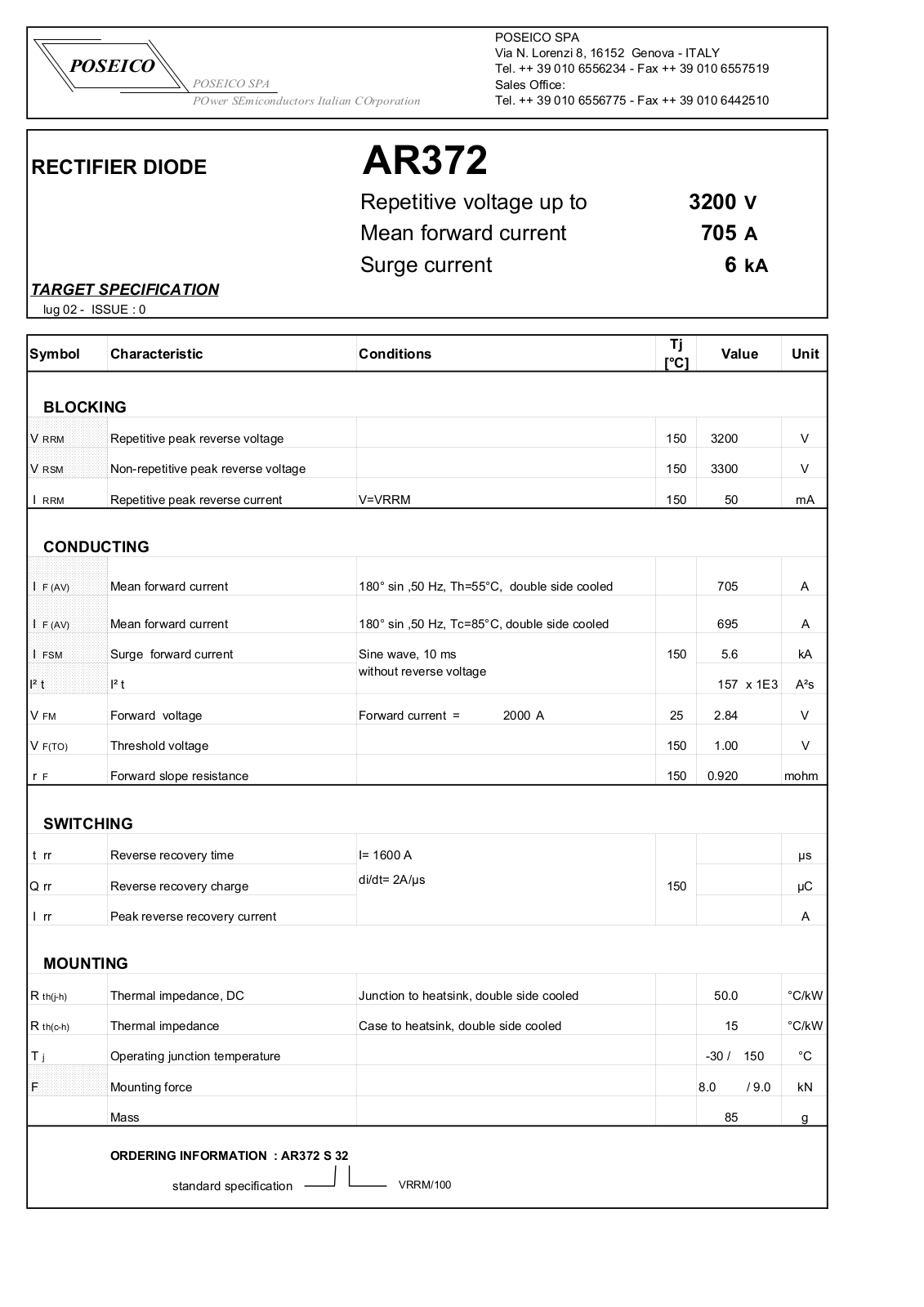 POSEICO AR372S32 Datasheet