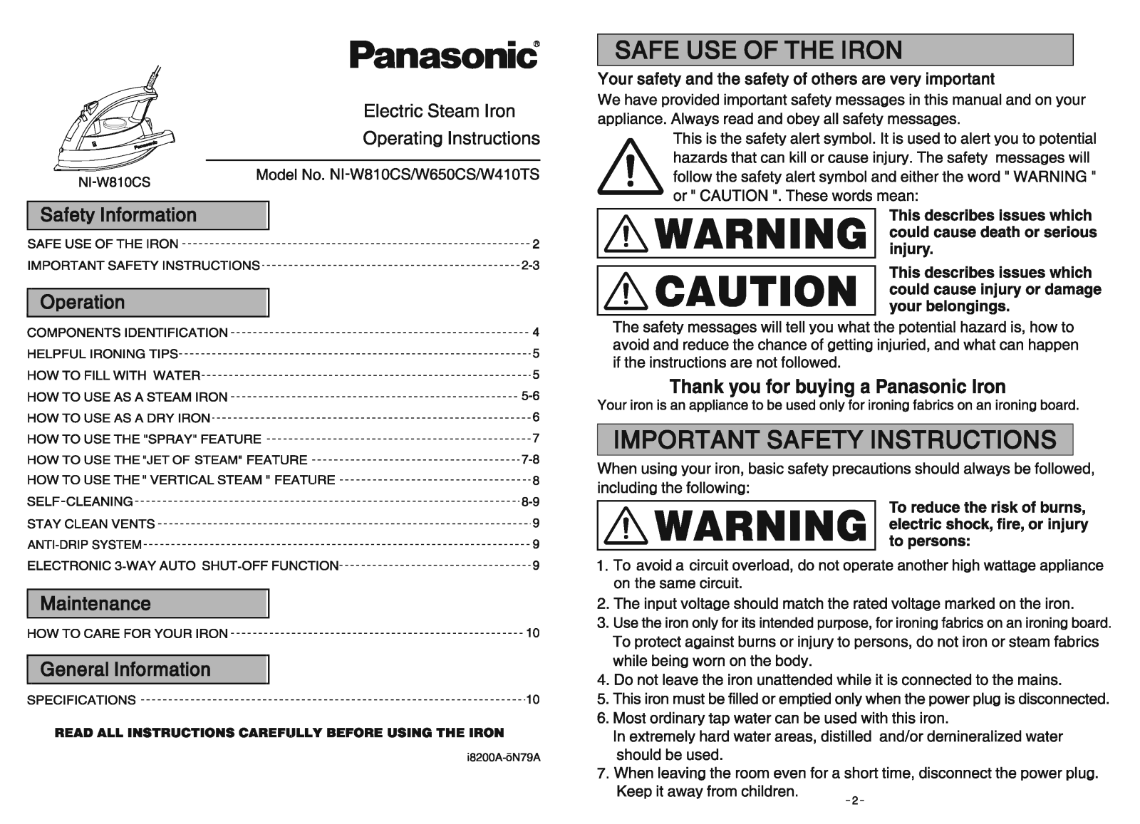 Panasonic NI-W810CSNSJ User Manual