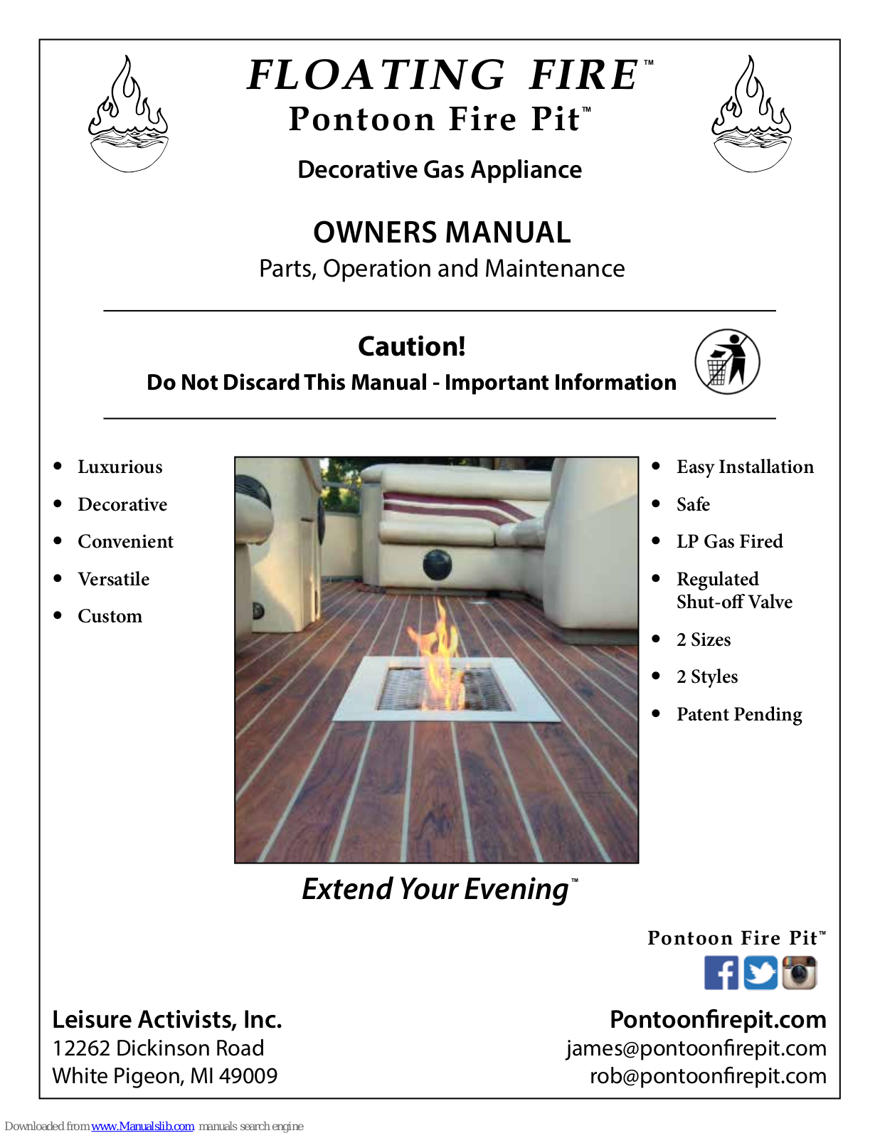 Leisure FLOATING FIRE Owner's Manual