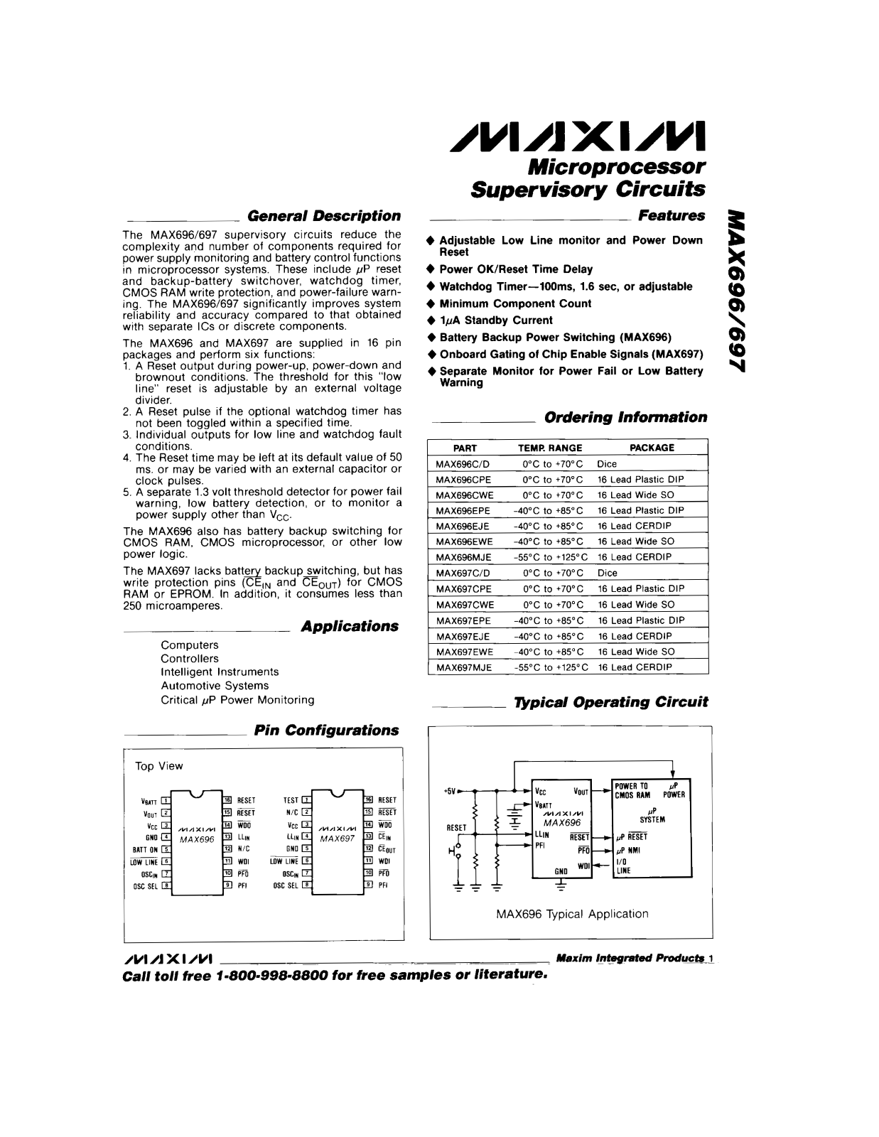 Maxim MAX697EWE, MAX697MJE, MAX697EPE, MAX697C-D, MAX697CPE Datasheet