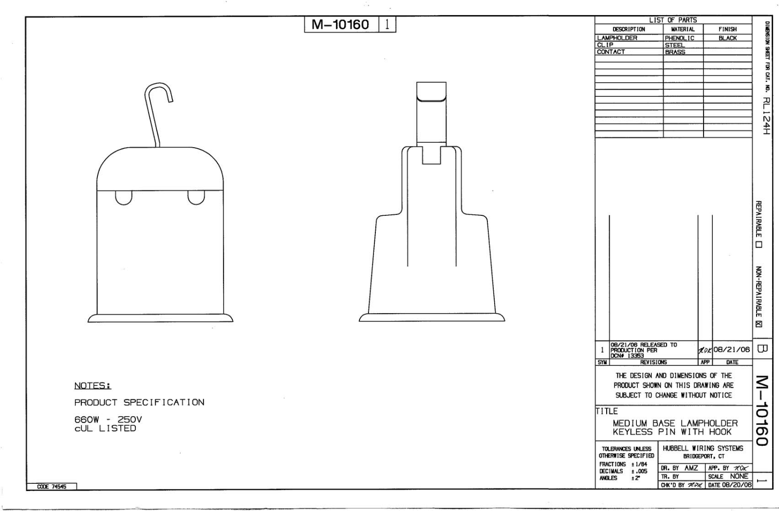 Hubbell RL124H Reference Drawing