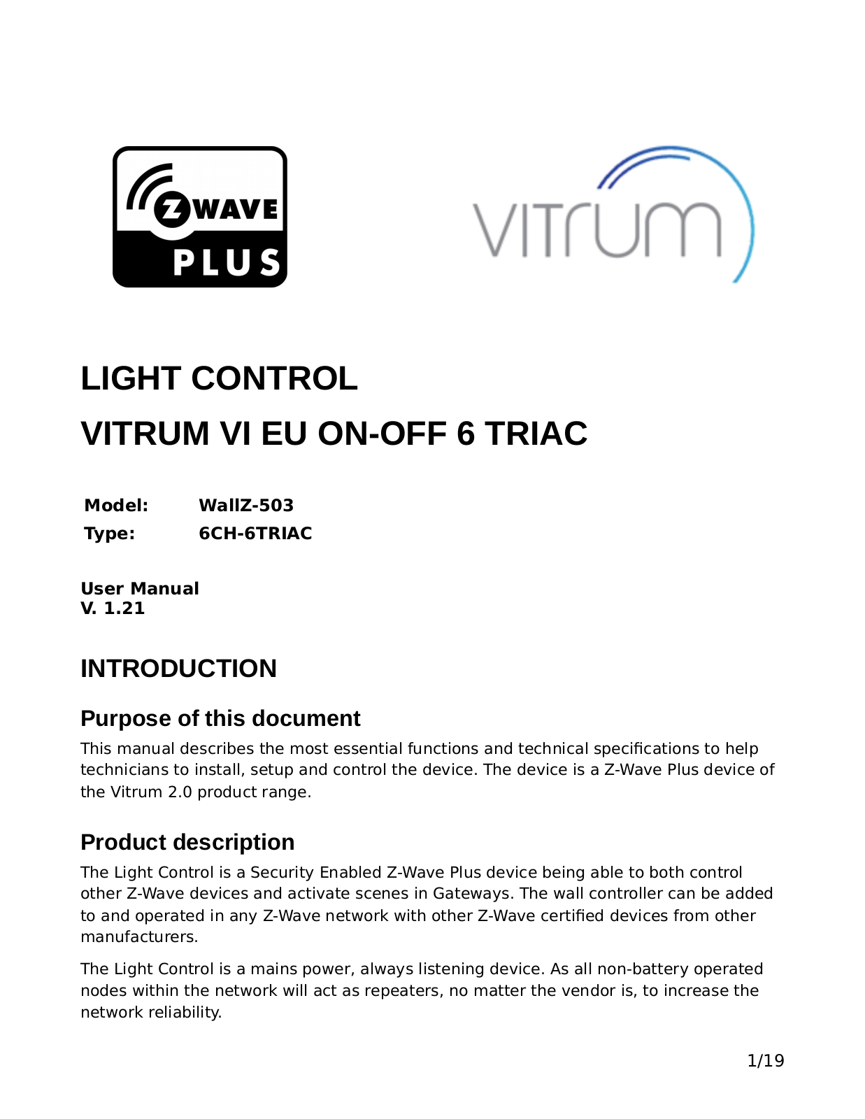 Vitrum Light Control WallZ-503 User Manual