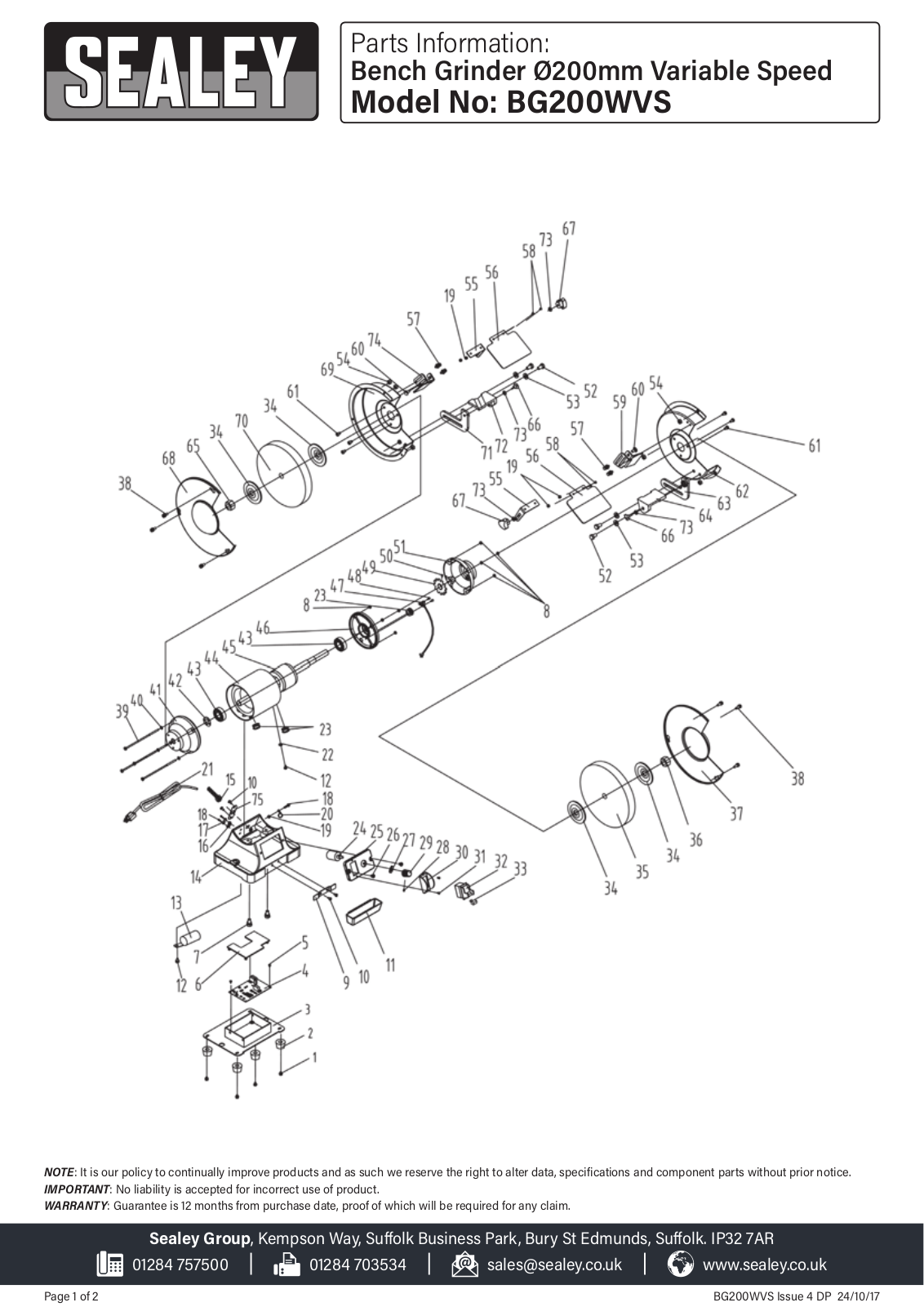 Sealey BG200WVS Parts Listing - ManualMachine.com