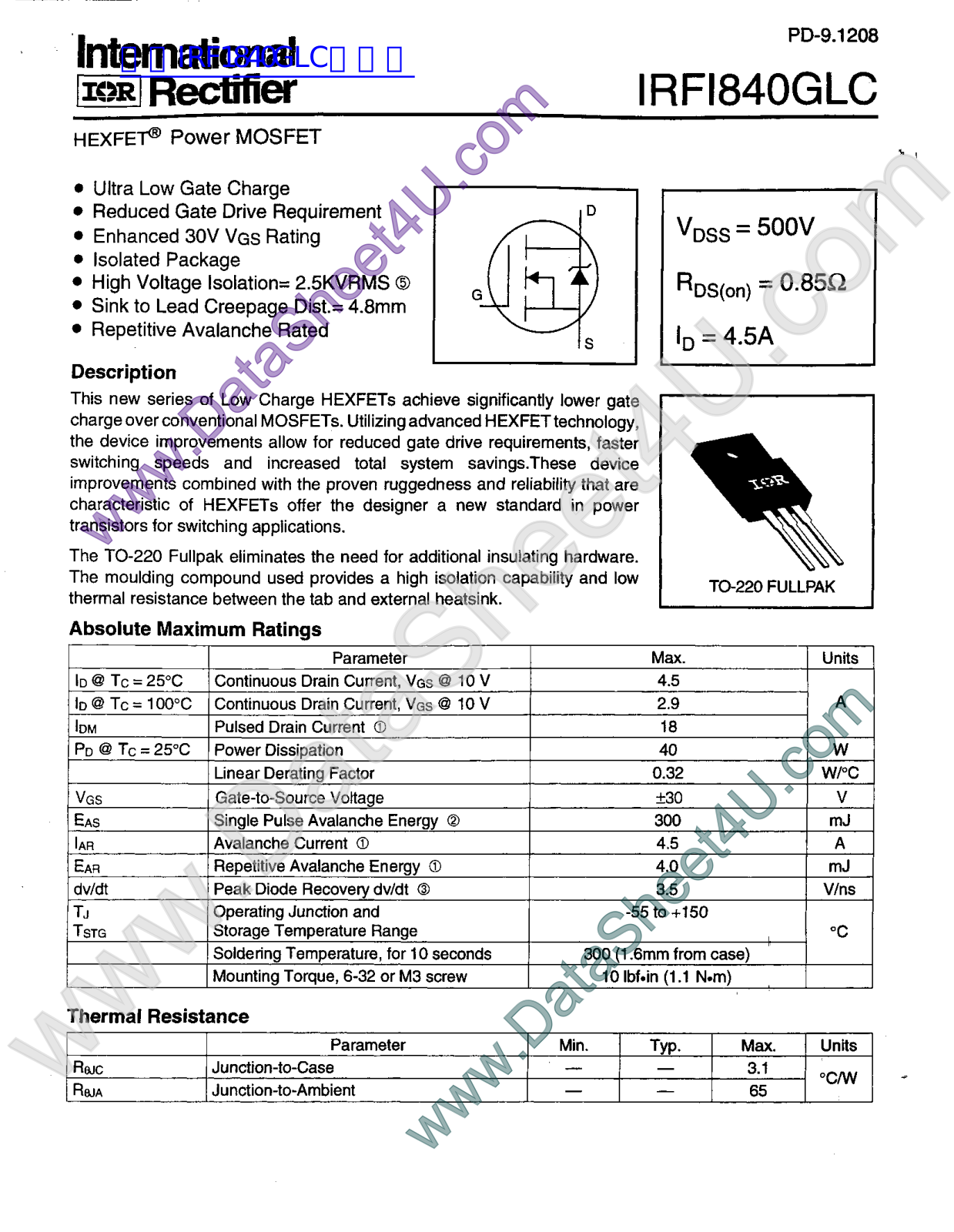 International Rrectifier IRFI840GLC User Manual