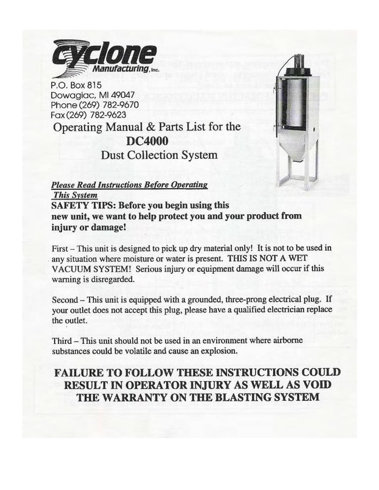 Cyclone Manufacturing DC4000 Owners Manual - ManualMachine.com