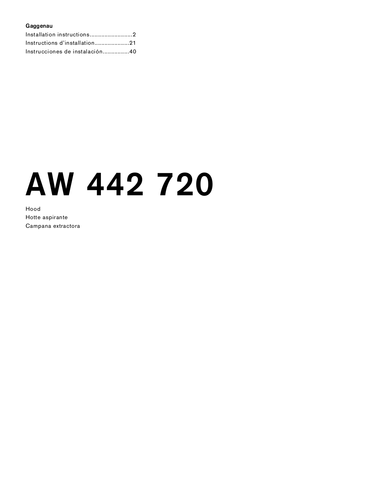 Gaggenau AW442720 Installation Guide