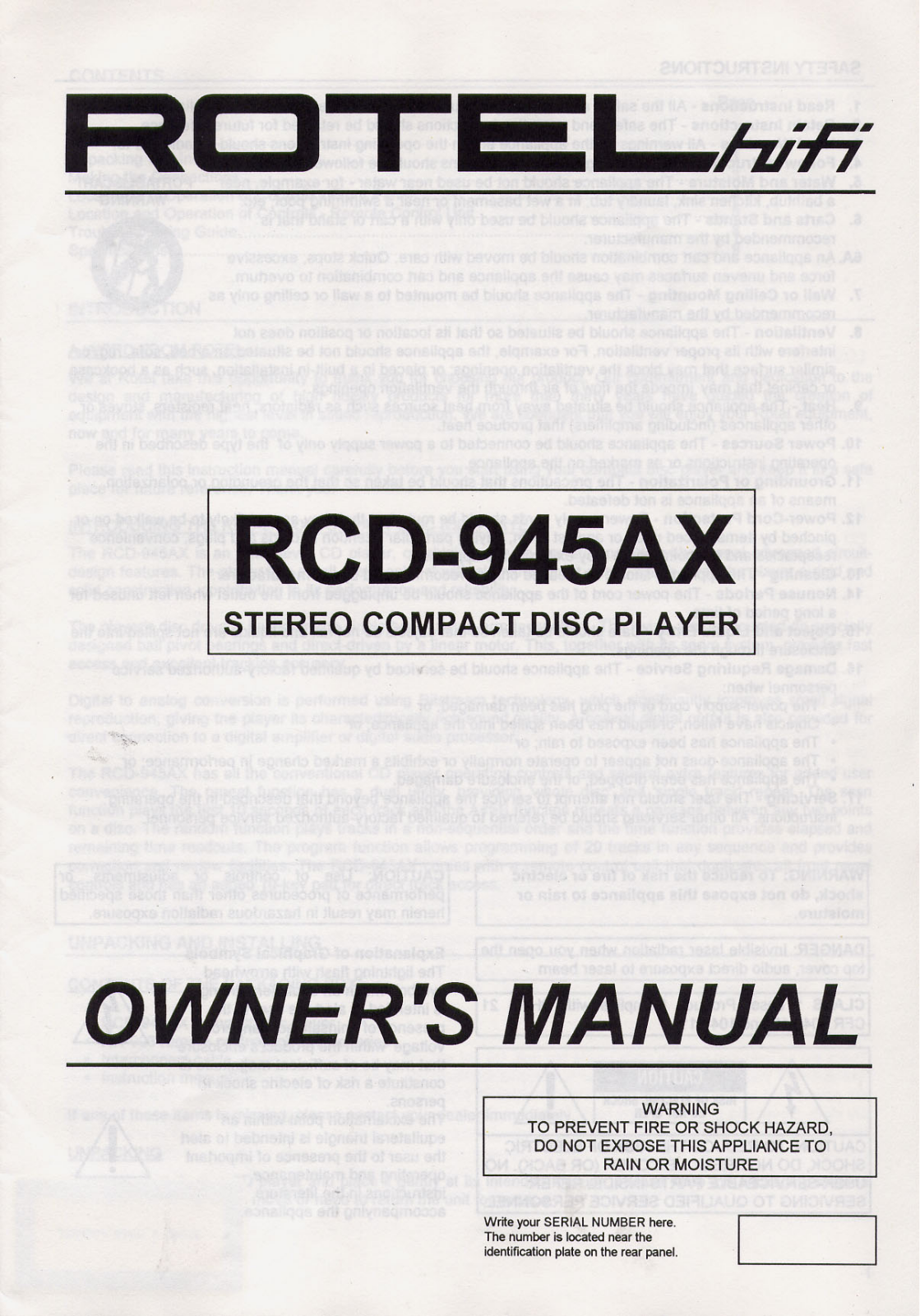 Rotel RCD-945AX User Manual