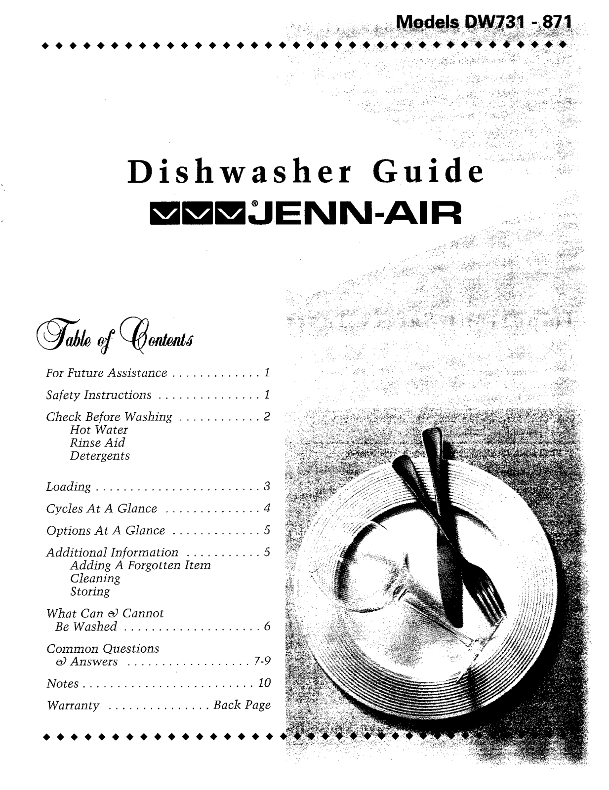 Jenn-Air DW871UQW, DW871UQB, DW871UQA, DW731W, DW731B Owner’s Manual