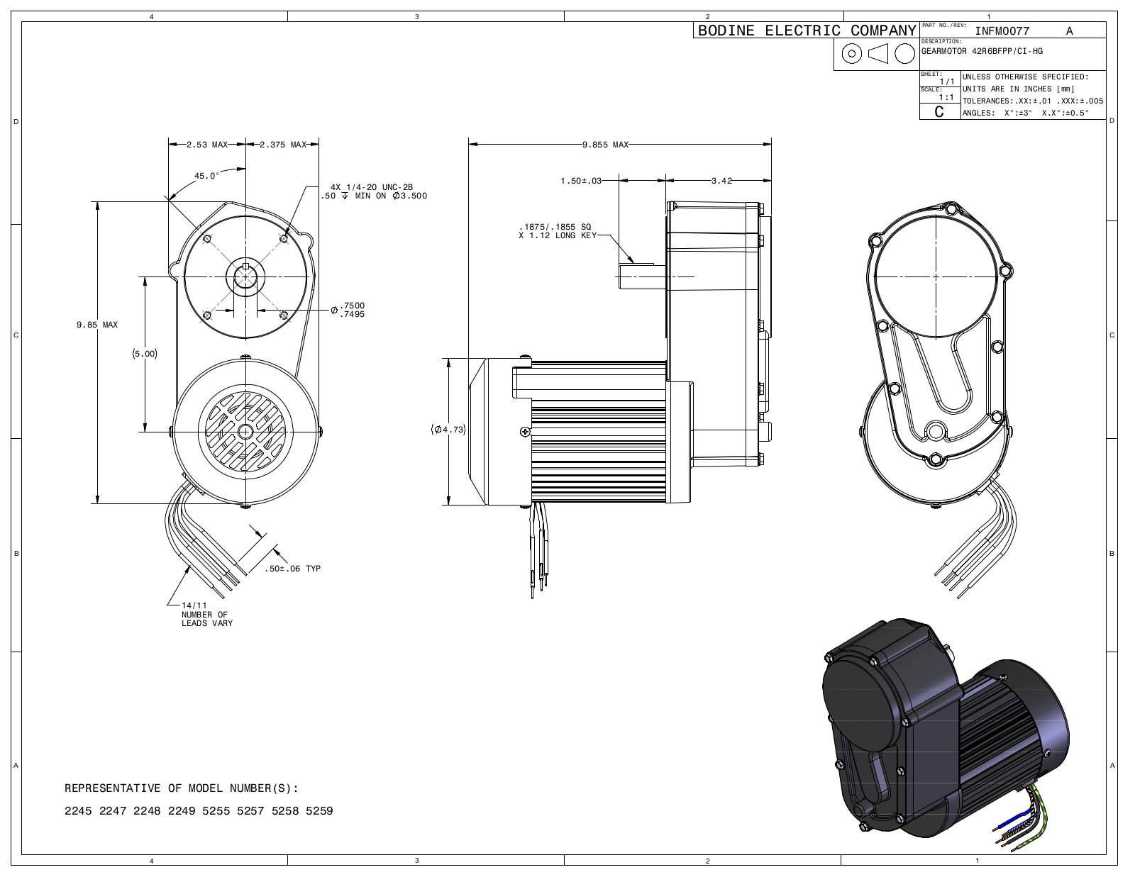 Bodine 2245, 2247, 2248, 2249, 5255 Reference Drawing